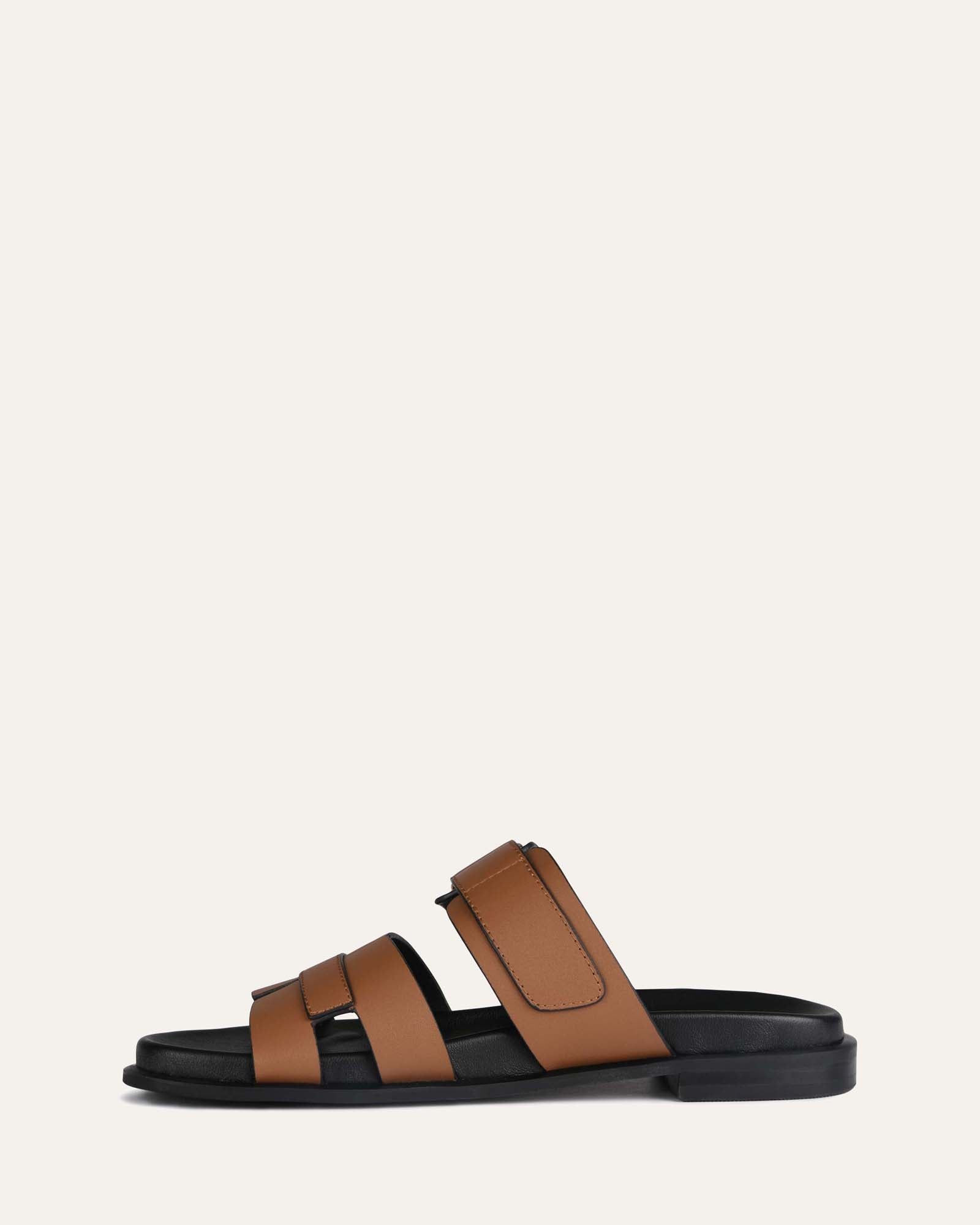 Hendix Flat Slides Dark Tan Leather - Comfortable Men's Casual Sandals for Summer, Beach, and Poolside Relaxation