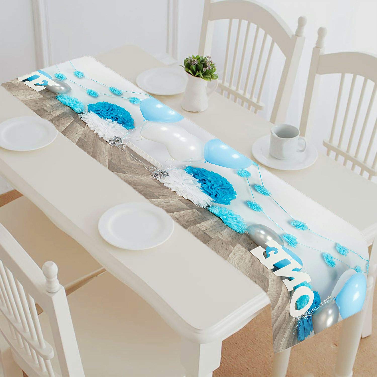ABPHQTO Blue Balloons Cake Smash Table Runner - 16x72 Inch First Birthday Party Decor, Baby Shower & Home Celebration Tablecloth for Gourmet Cakes - Perfect for 1st Year Photo Shoots & Special Occasions