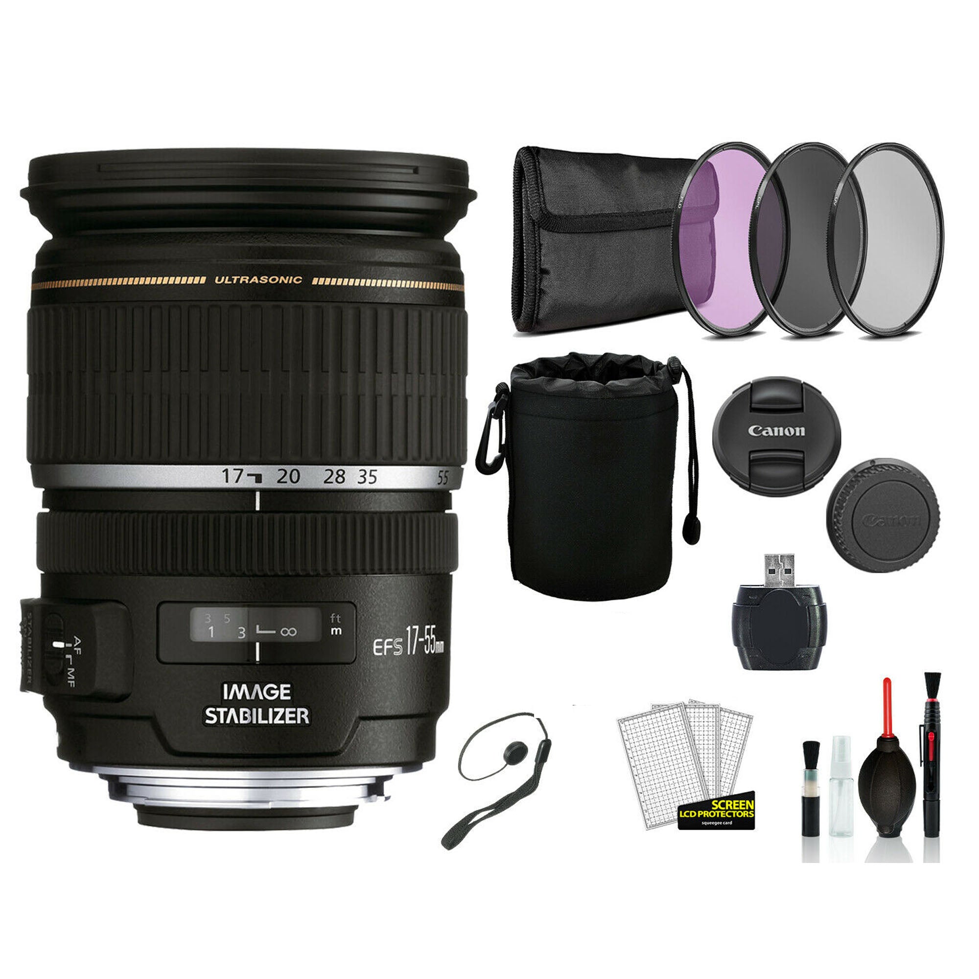 Canon EF-S 17-55mm f/2.8 IS USM Lens with Deluxe Bundle Kit - Professional DSLR Camera Lens for Portrait, Landscape & Travel Photography