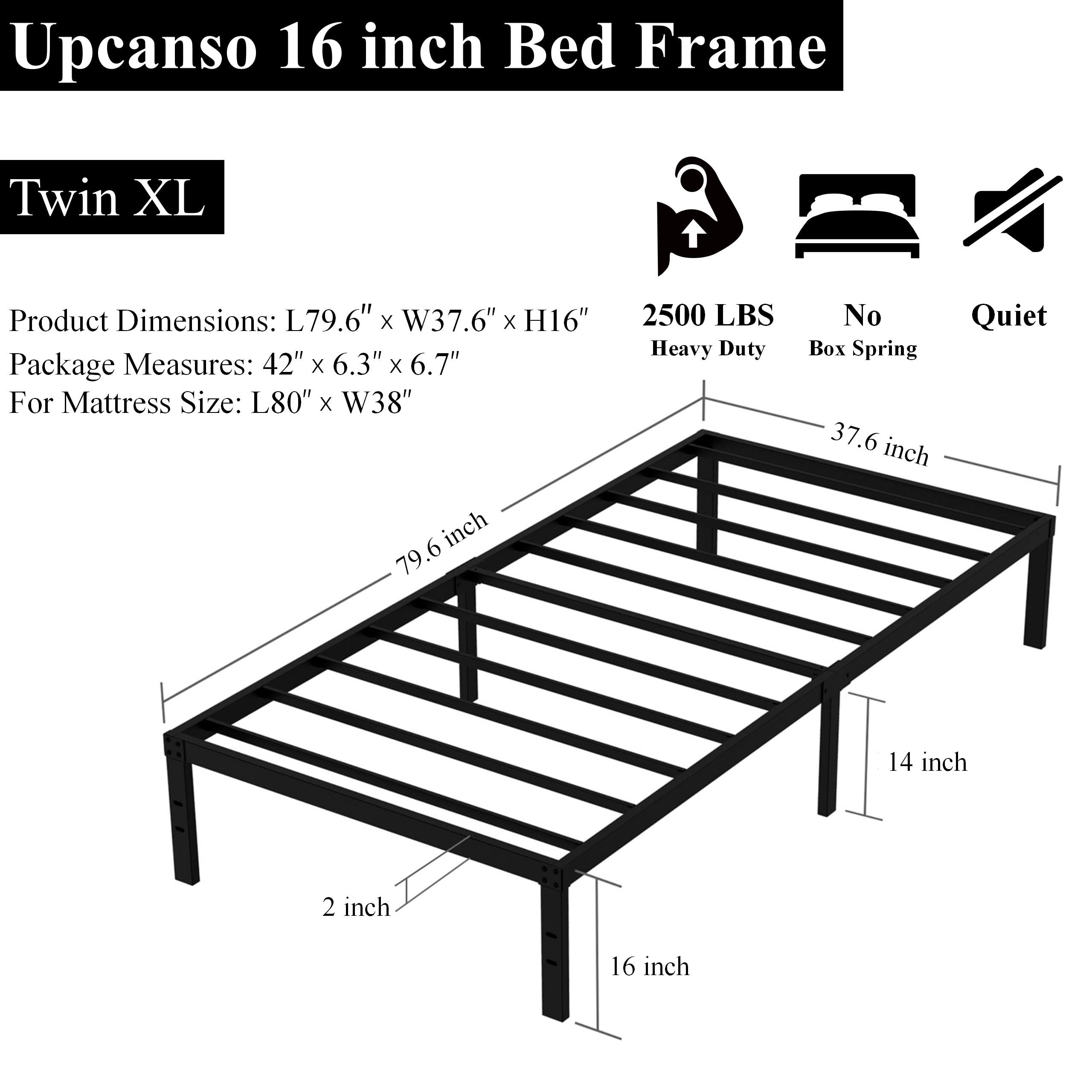16 Inch Twin XL Bed Frame with Storage - Heavy Duty Metal Platform Bed Frame Supports 2,500 lbs - Easy Assembly Mattress Foundation in Black - Perfect for Small Spaces, Dorms & Guest Rooms