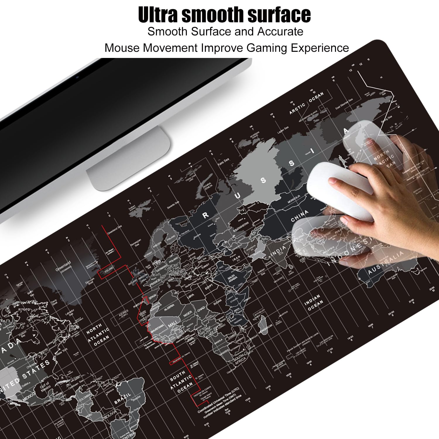 XXL Large Gaming Mouse Pad with World Map Design - 31.5 x 11.8 Inch Extended Keyboard Mouse Mat, Non-Slip Rubber Base for PC & Laptop - Perfect for Gamers, Office Work & Home Computer Desks