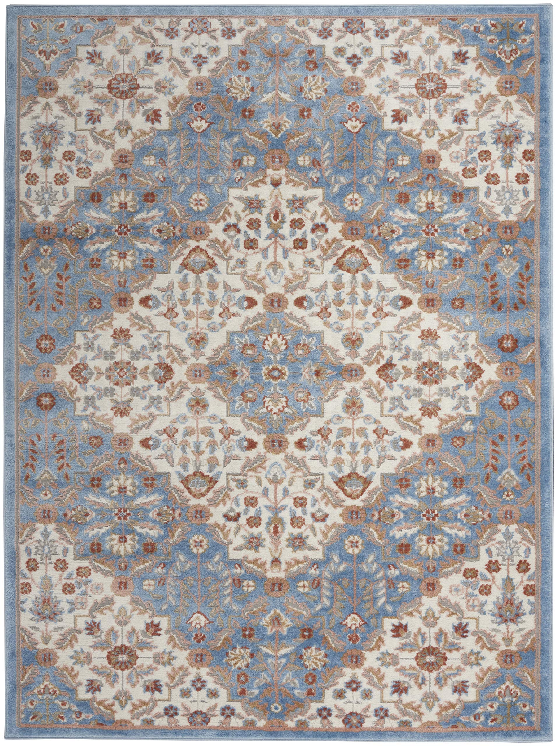 Nourison Elation Floral Ivory Blue 8x10 Area Rug - Easy to Clean, Non-Shedding, Soft & Durable - Perfect for Bedroom, Living Room, Dining Room & Kitchen Decor