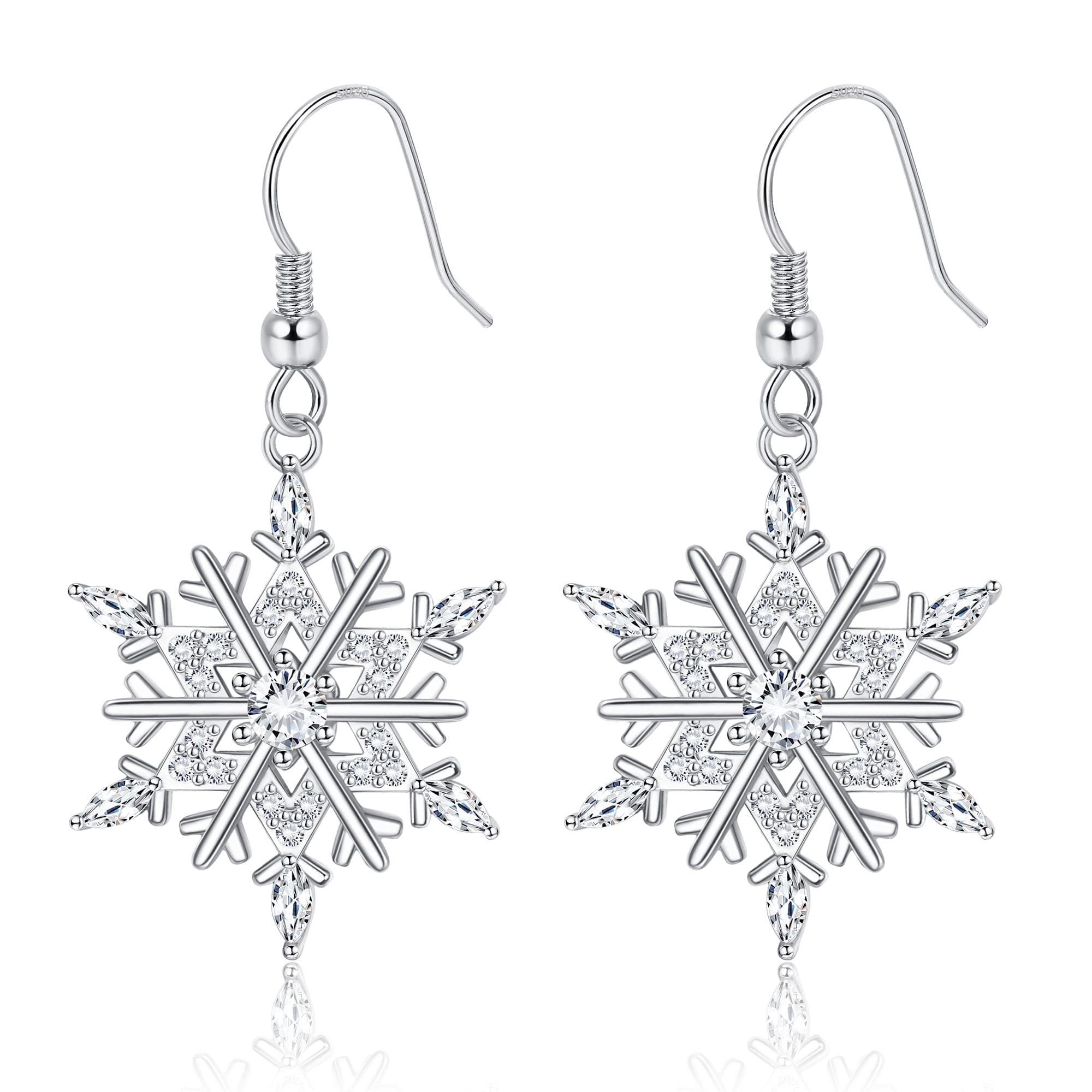 MILACOLATO Christmas Snowflake Earrings for Women - 925 Sterling Silver Drop Dangle Earrings with 18K White Gold Plating - Xmas Holiday Party Jewelry Gift for Her - Perfect for Christmas Parties, Office Celebrations & Festive Gatherings