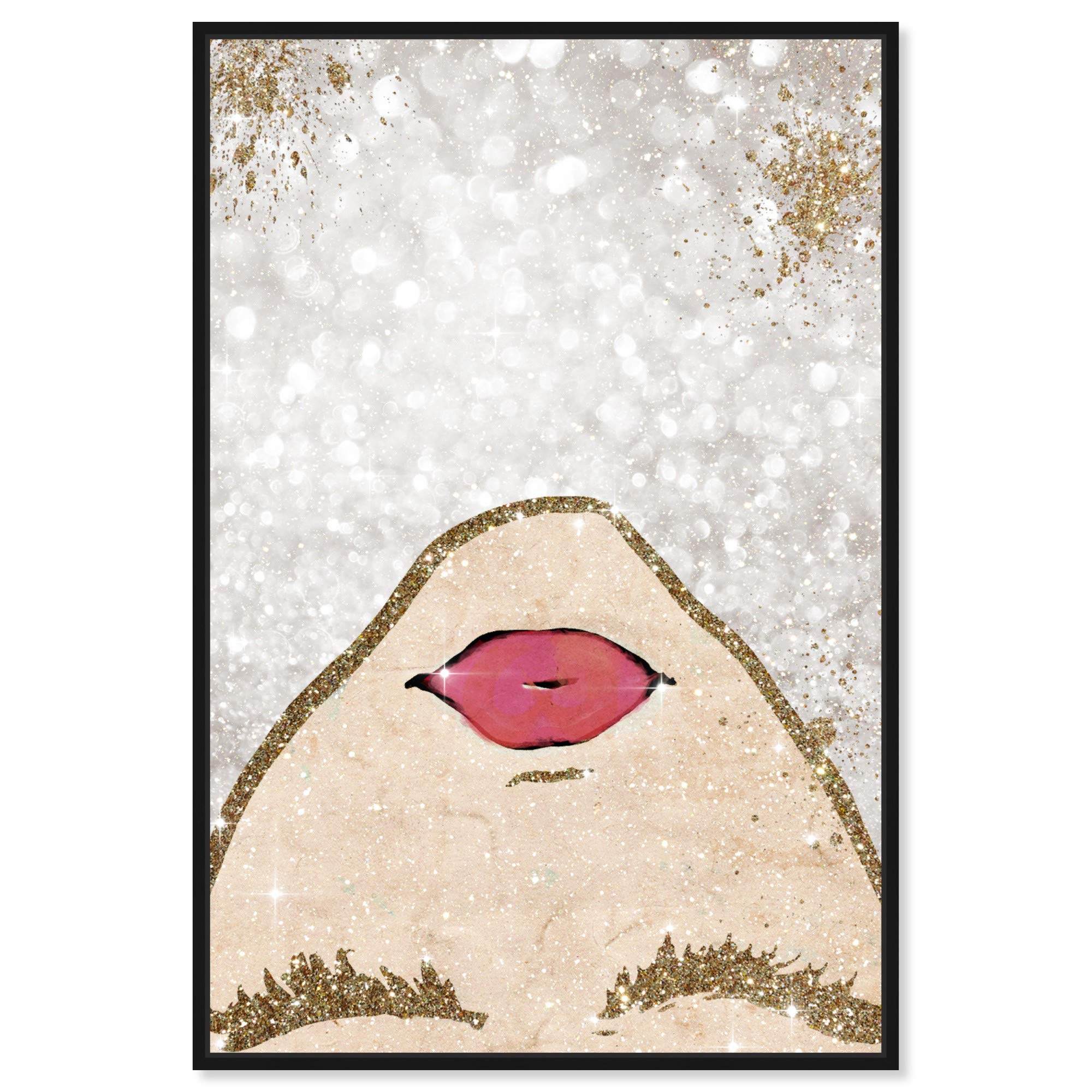 Oliver Gal Artist Co. Glitter Coveted Girl Framed Wall Art - 16x24 Inch Fashion Portrait Canvas Print in Gold & Gray - Perfect for Living Room, Bedroom & Office Decor