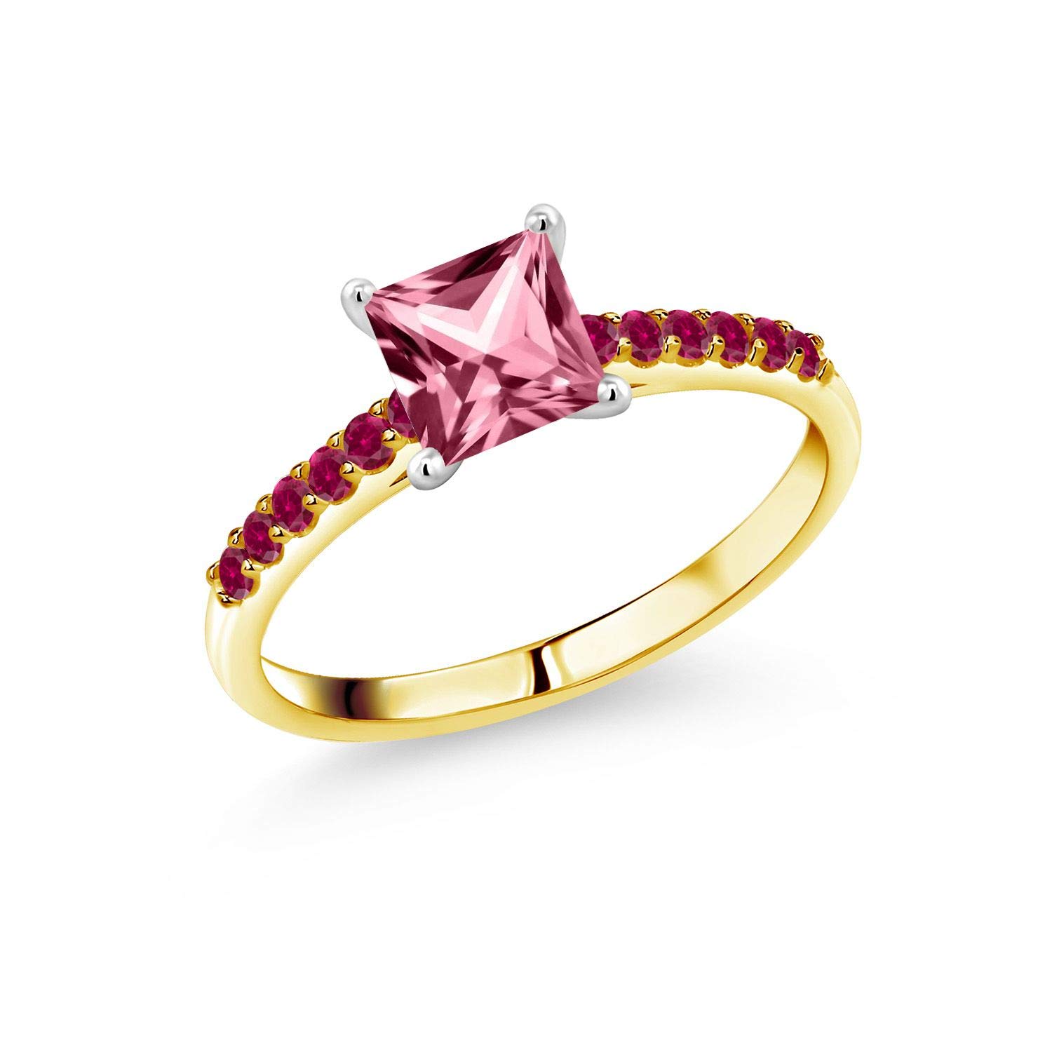 10K Yellow Gold Ring with Red Created Ruby & Pink Topaz - Gem Stone King | Elegant Jewelry for Weddings, Anniversaries & Special Occasions