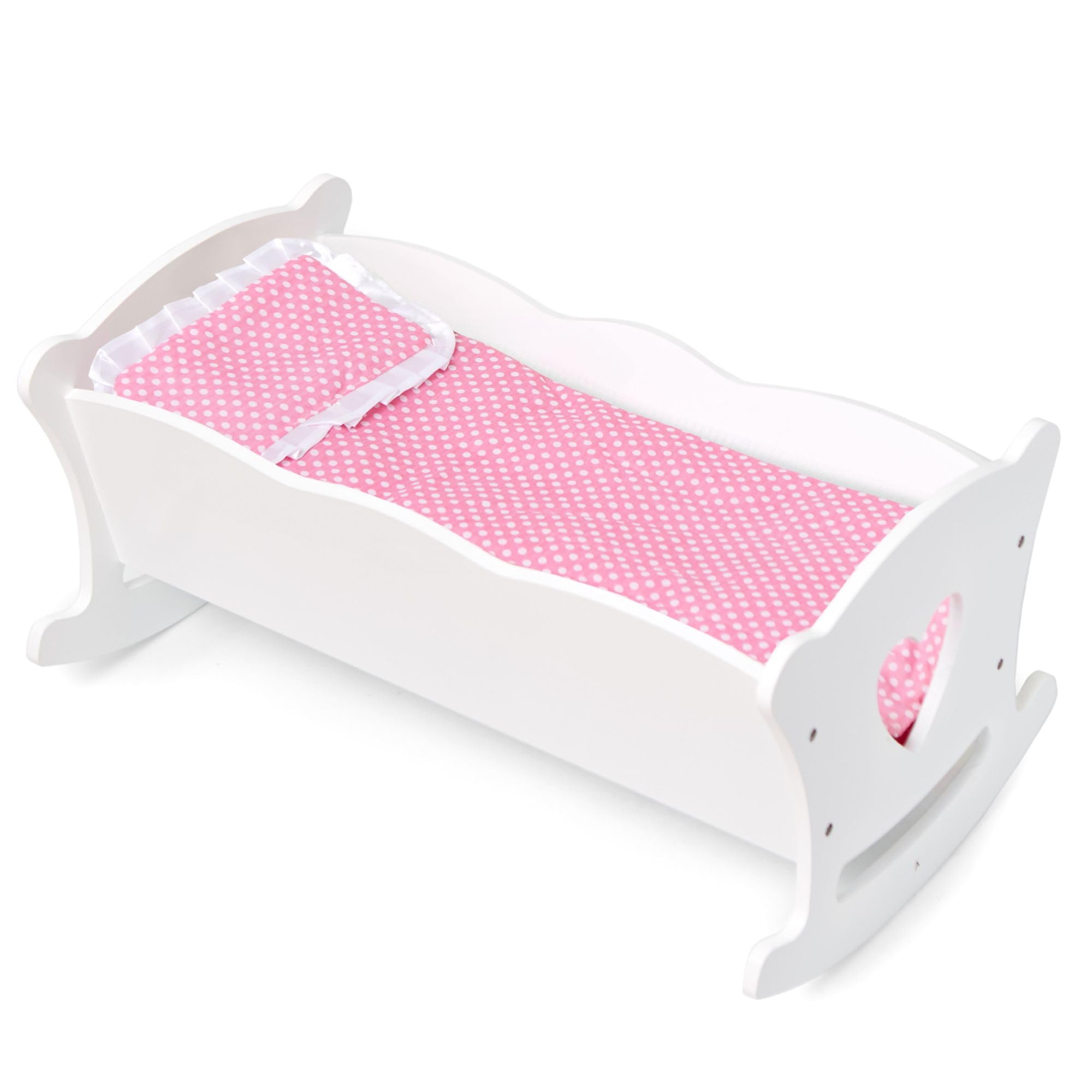 Wildkin Kids Wooden Doll Cradle for Toddler Girls - Baby Doll Rocking Cradle with Pillow & Blanket, Fits 20