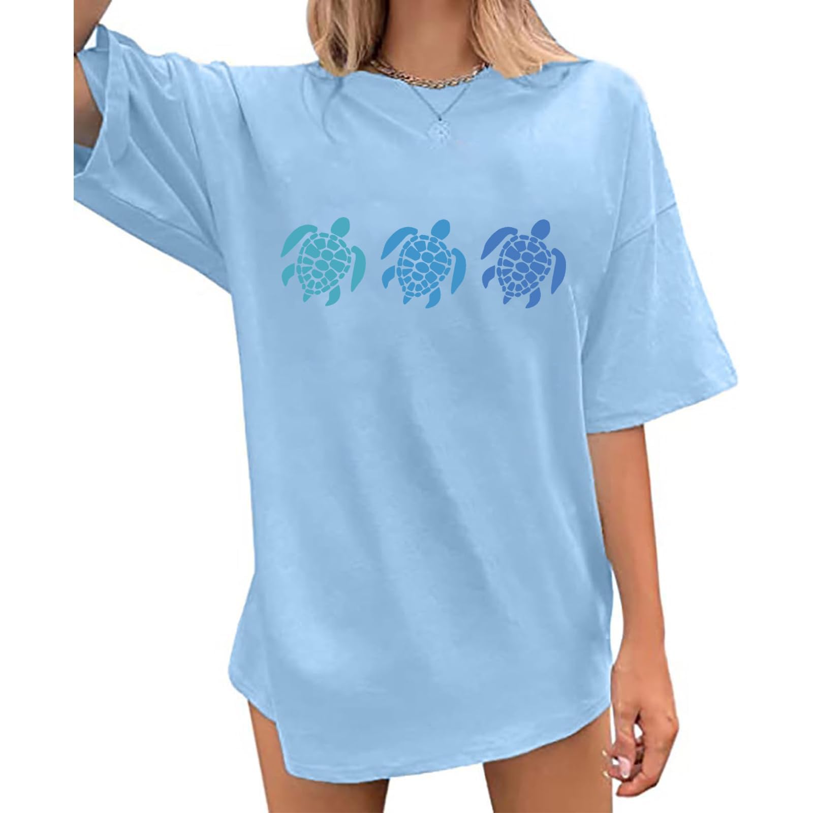 Oversized Sea Turtle Graphic T-Shirts for Women - Hawaiian Ocean Animal Casual Tees - Perfect for Summer Beach Vacations & Tropical Getaways
