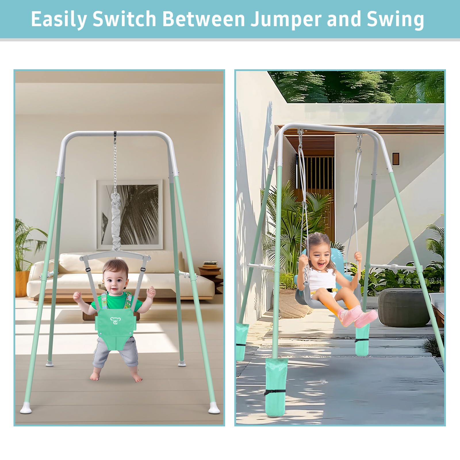 Taleco Gear 2 in 1 Toddler Swing & Baby Jumper with 4 Sandbags for Stability - Foldable Indoor Outdoor Baby Swing Seat for Backyard, Park & Nursery - Easy Installation & Storage for Home Use