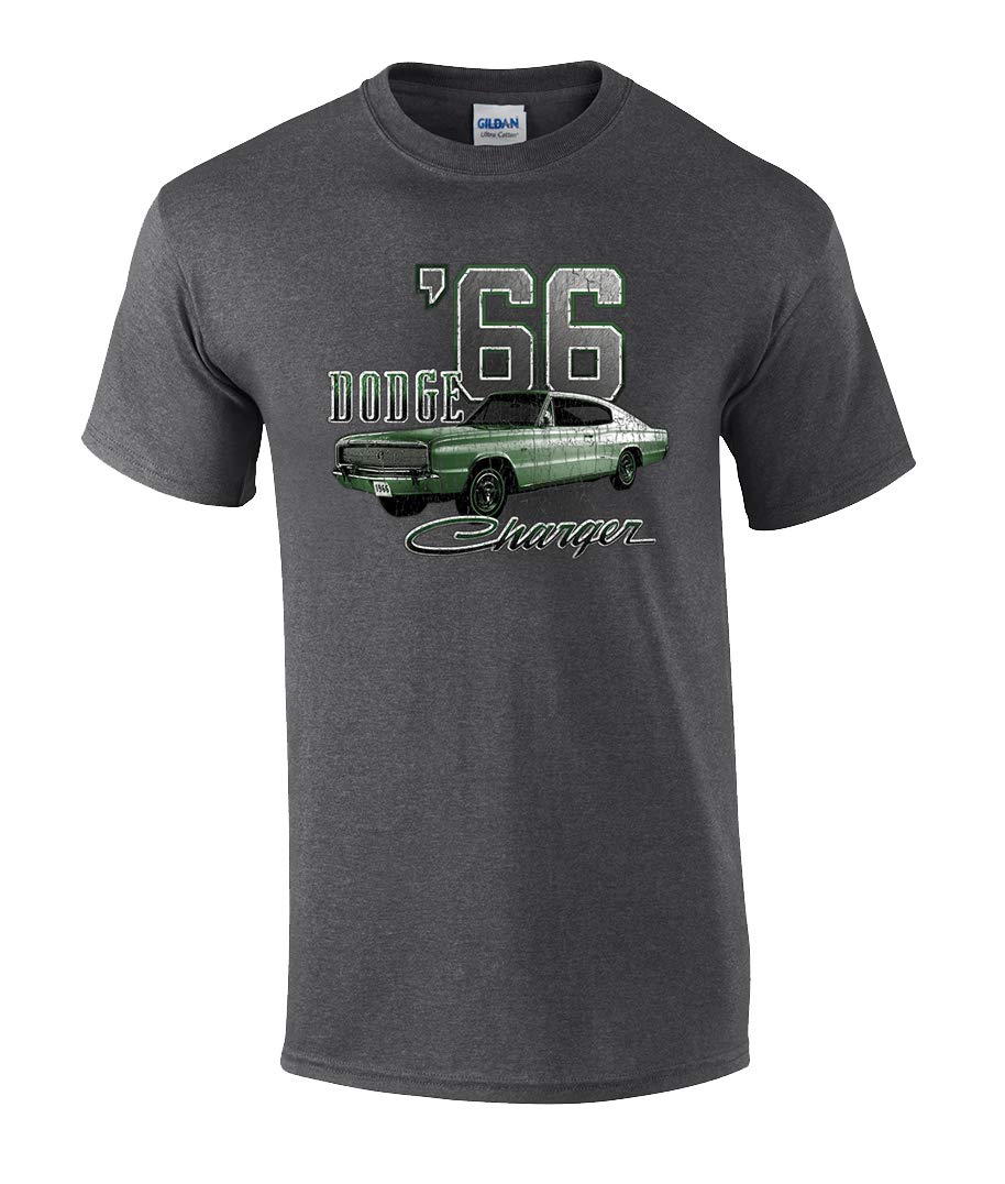 Dodge 66 Charger Graphic Vintage T-Shirt for Men - Black Cotton Short Sleeve Tee - Perfect for Car Enthusiasts, Casual Wear & Car Shows