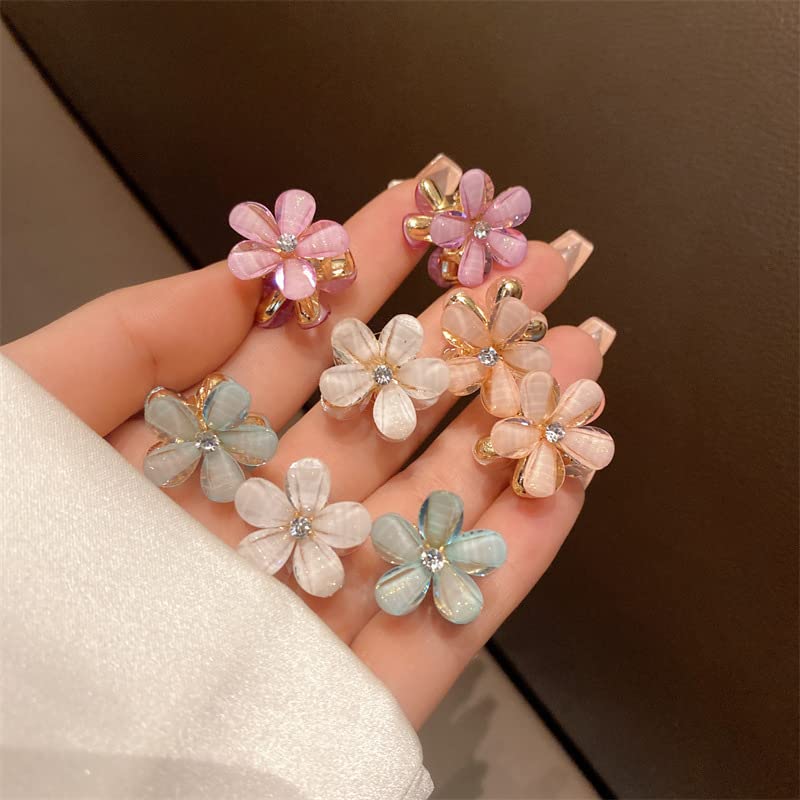 AHONEY 12Pcs Small Crystal Mini Flower Hair Clips & Barrettes for Fine Hair - 4 Elegant Colors | Perfect for Weddings, Parties & Everyday Hair Accessories