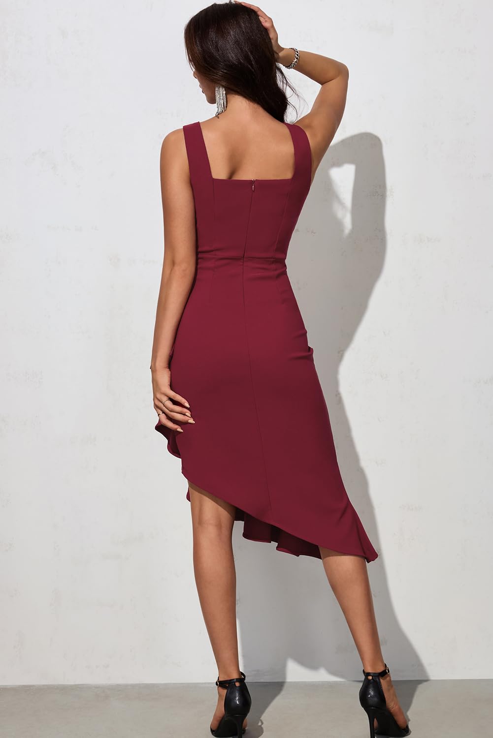 Dokotoo Women's Vintage Square Neck Sleeveless Midi Dress with Ruffles - Elegant Party, Wedding Guest, and Special Occasion Dress for Women
