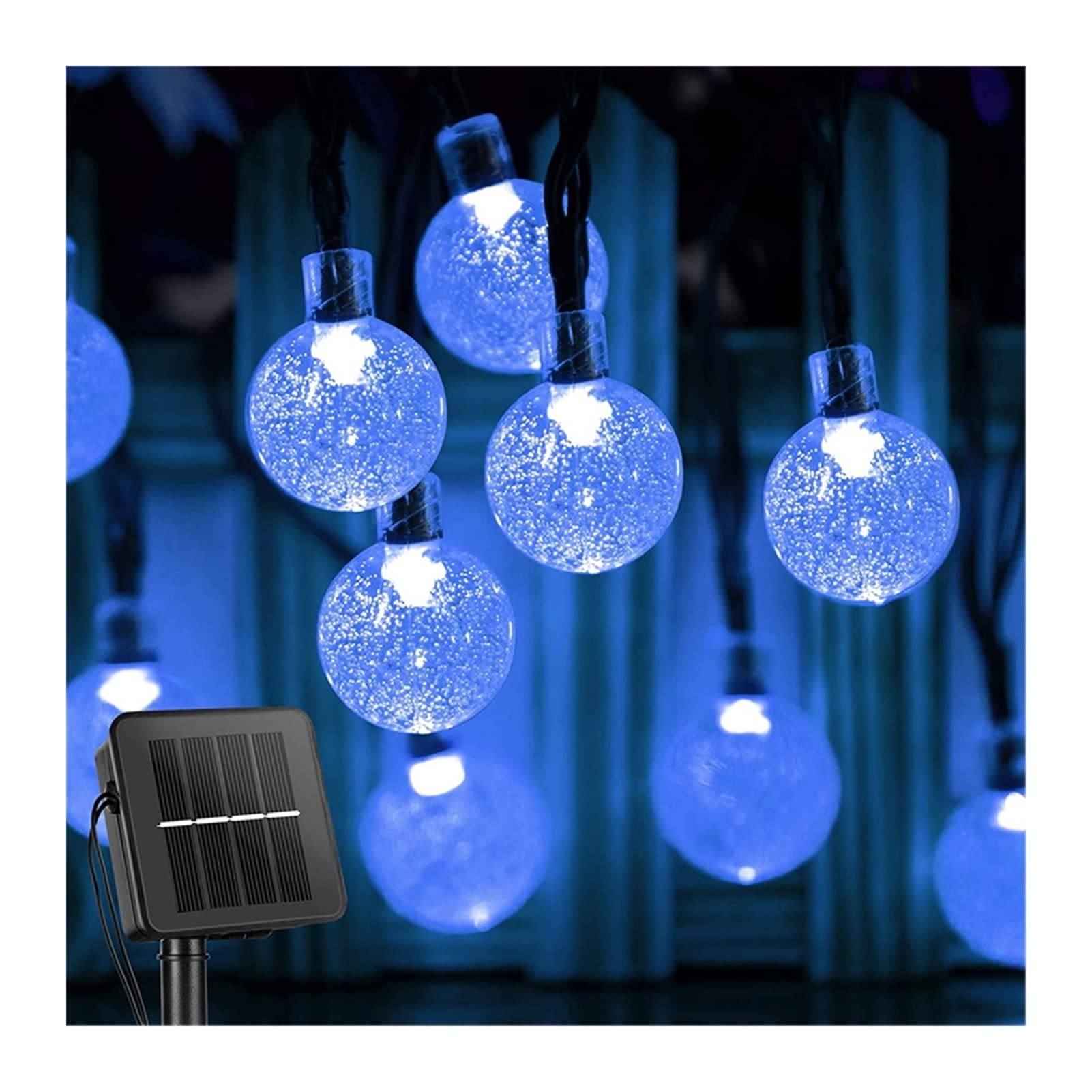 BFFDD Solar String Lights Outdoor - Waterproof LED Crystal Globe Lights with 8 Modes, 100 LEDs (12M, Blue) | Solar Powered Patio Lights for Garden, Party, Wedding, and Backyard Decor
