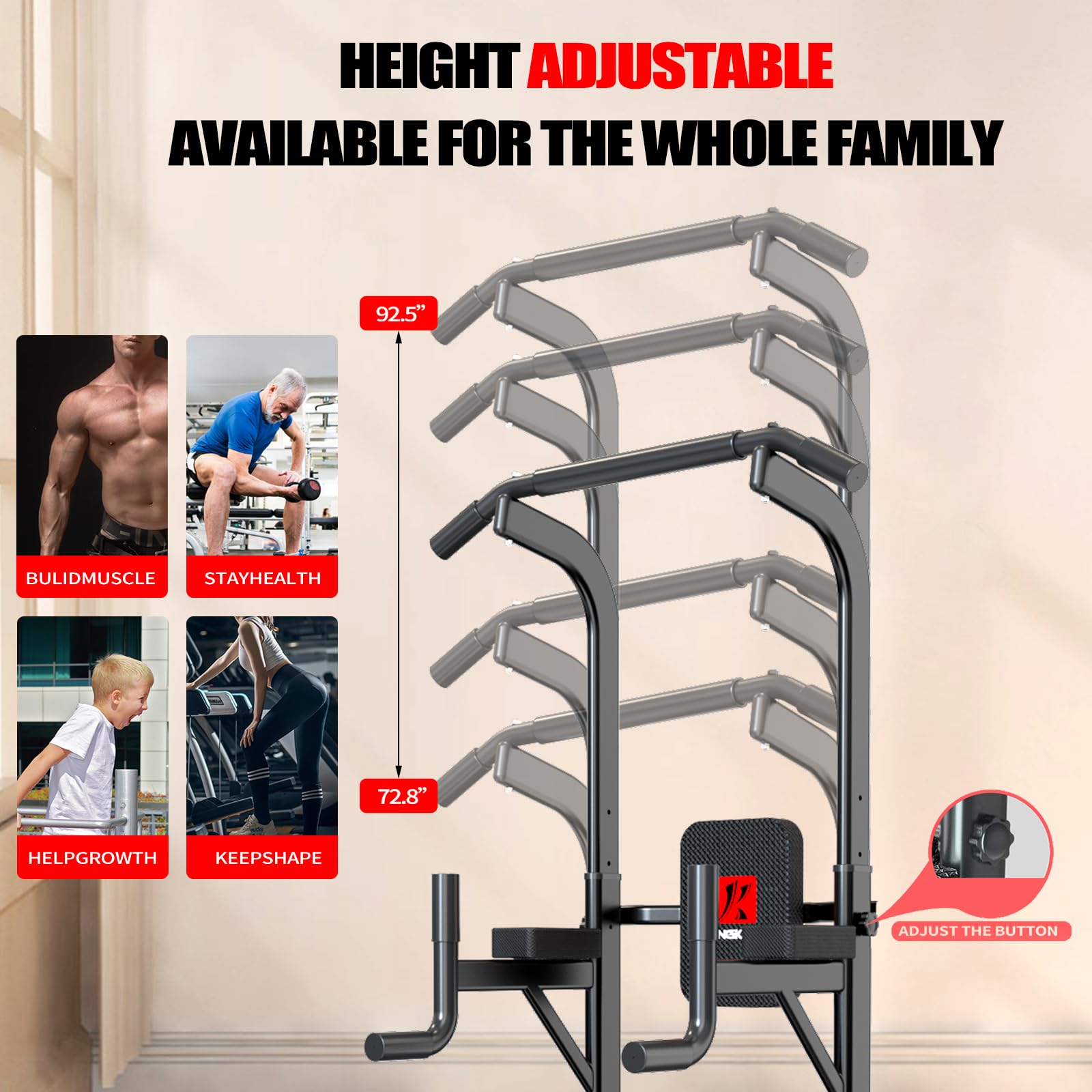 Adjustable Power Tower for Pull Ups & Dips – Multi-Function Home Gym Strength Training Equipment for Full-Body Workouts | Perfect for Home Fitness, Calisthenics & Muscle Building