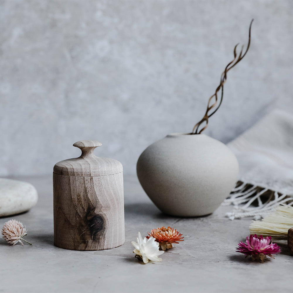 Handmade Small Walnut Wood Lidded Pot with Carved Design - Perfect for Tea Storage, Spice Jar, or Decorative Home Kitchen Use