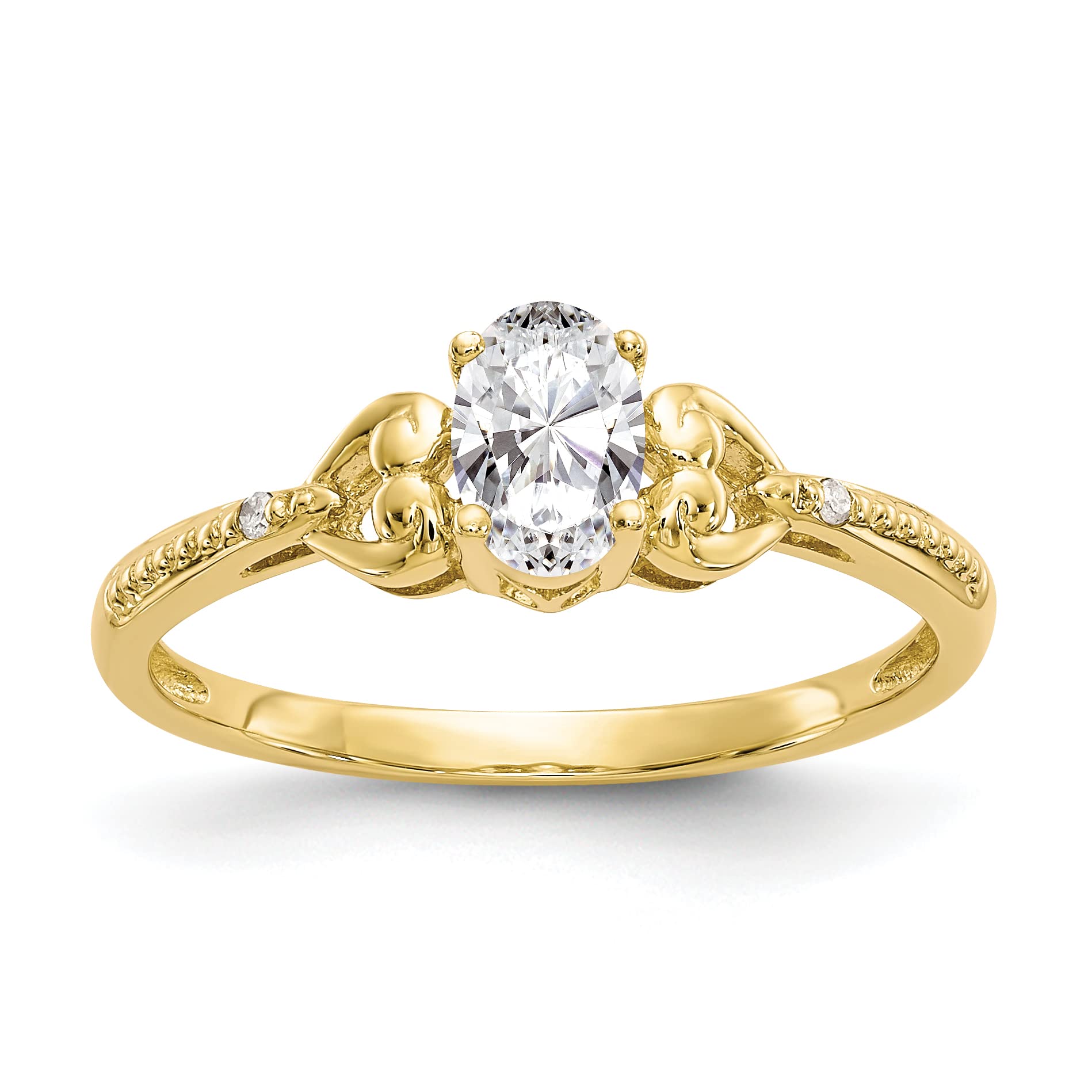 10K Yellow Gold White Topaz & Diamond Ring for Women - Size 7, Elegant Bridal Jewelry, Anniversary Gift, Engagement Ring, Wedding Band, Promise Ring for Her