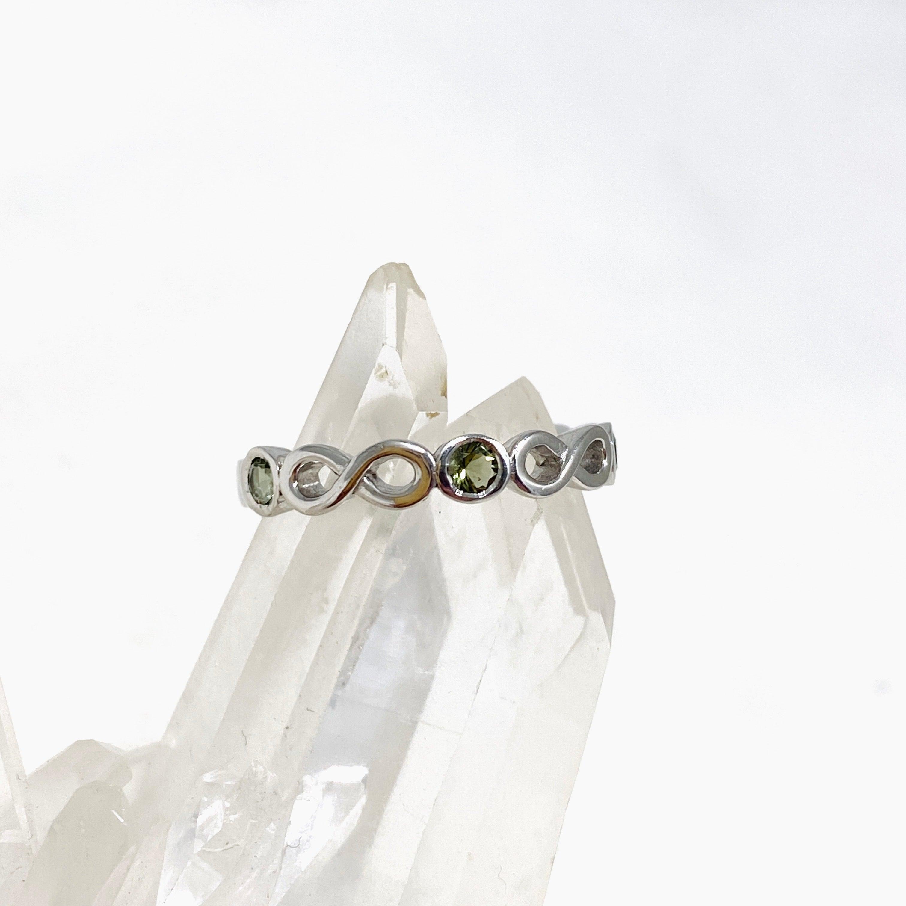Moldavite Infinity 5 Stone Ring IVMR 02 - Genuine Moldavite Jewelry for Women, Sterling Silver Adjustable Ring, Spiritual Healing Crystal Jewelry - Perfect for Meditation, Energy Work & Unique Gifts