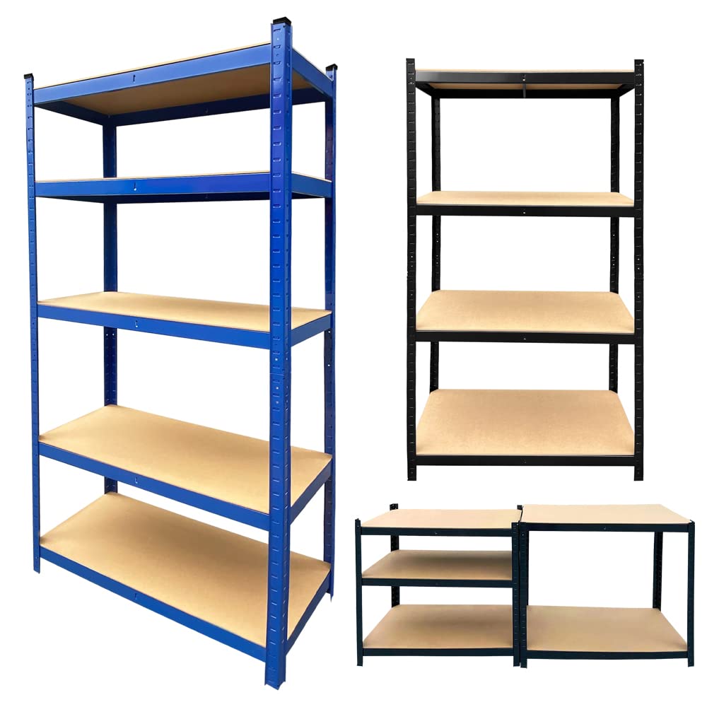 Heavy Duty 5-Tier Metal Shelving Unit - 148x70x30cm Freestanding Industrial Storage Rack, 750KG Capacity, Boltless Assembly - Blue Steel Shelf for Garage, Workshop, Shed, Office & Home Organization