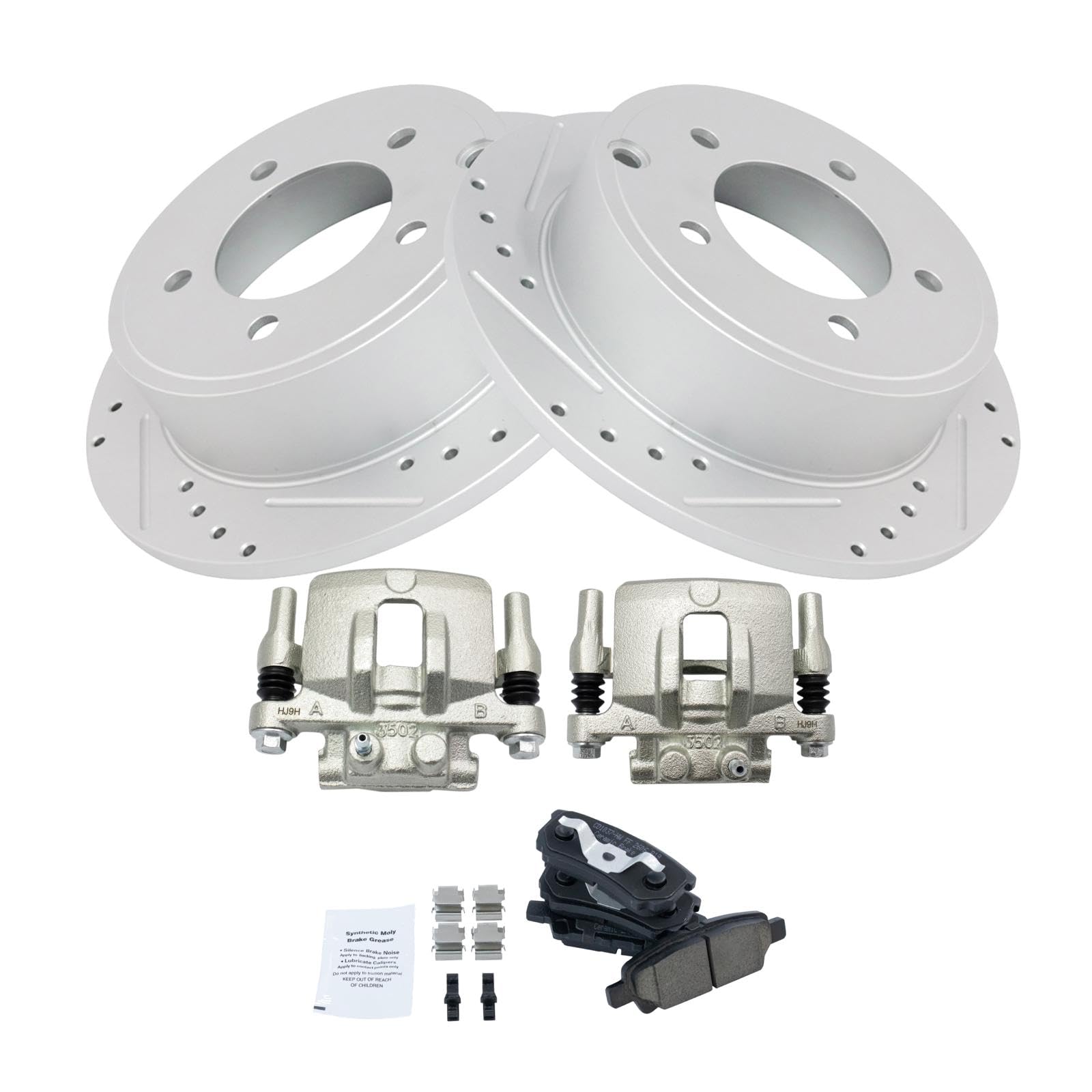High-Performance TRQ Rear Ceramic Brake Pads, Rotors & Calipers Kit - Compatible with Chrysler, Dodge, Jeep, Mitsubishi Vehicles - Perfect for Off-Roading, Towing & Daily Driving