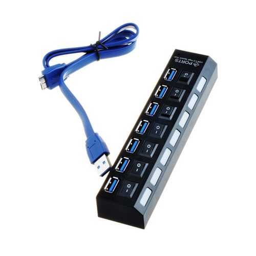 7-Port USB 3.0 Hub with Individual On/Off Switches & USB A to B Cable - High-Speed Data Transfer for PC, Laptop, Mac, Gaming & Office Setup