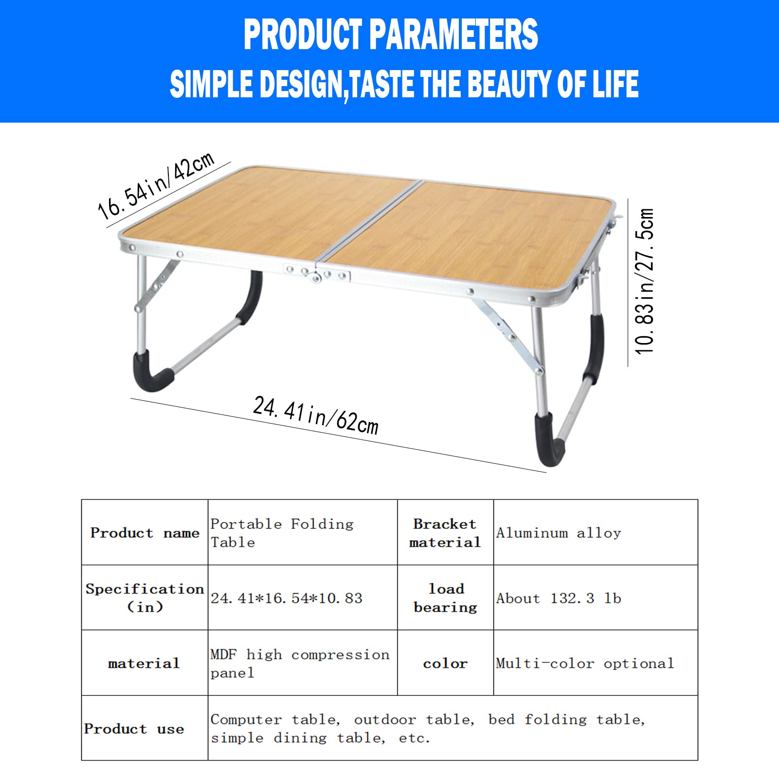 Portable Folding Table - Lightweight Bamboo Camping Table for Outdoor Travel, Beach, Picnic & BBQ | Compact Laptop Desk for Patio, Party & Home Use | Easy Storage & Carry