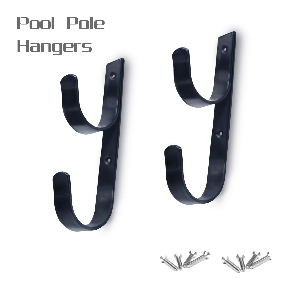 2-Pack Heavy Duty Black Aluminum Pool Pole Hangers with Screws - Durable Hook Holders for Swimming Pool Accessories, Telescopic Poles, Skimmers, Nets, Brushes & Vacuum Hoses - Perfect for Pool Maintenance & Cleaning