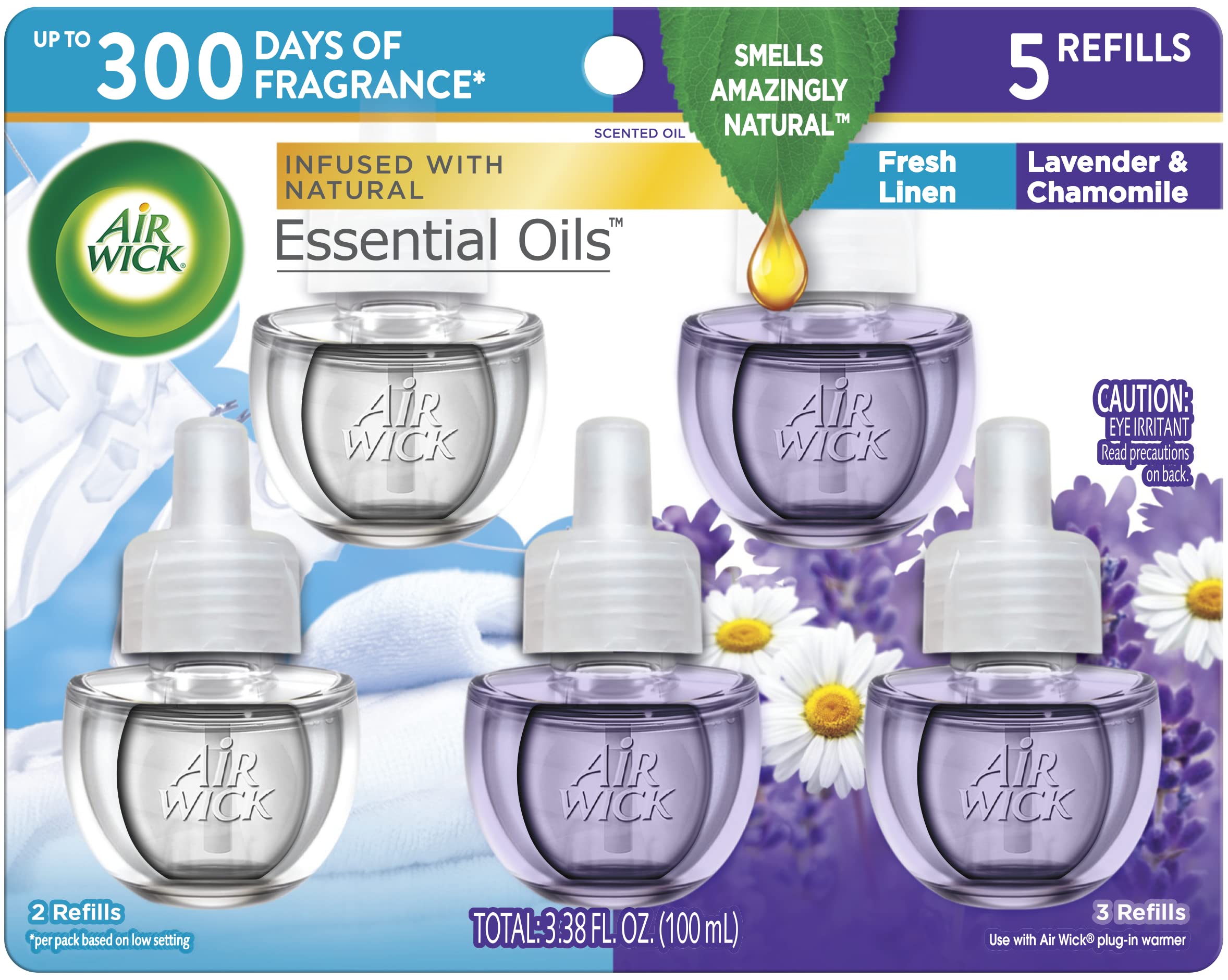 Air Wick Plug in Scented Oil Refill, 5 Count - Fresh Linen & Lavender Fragrance, Essential Oil Air Freshener for Home, Office, Bathroom & Bedroom | Long-Lasting Aroma
