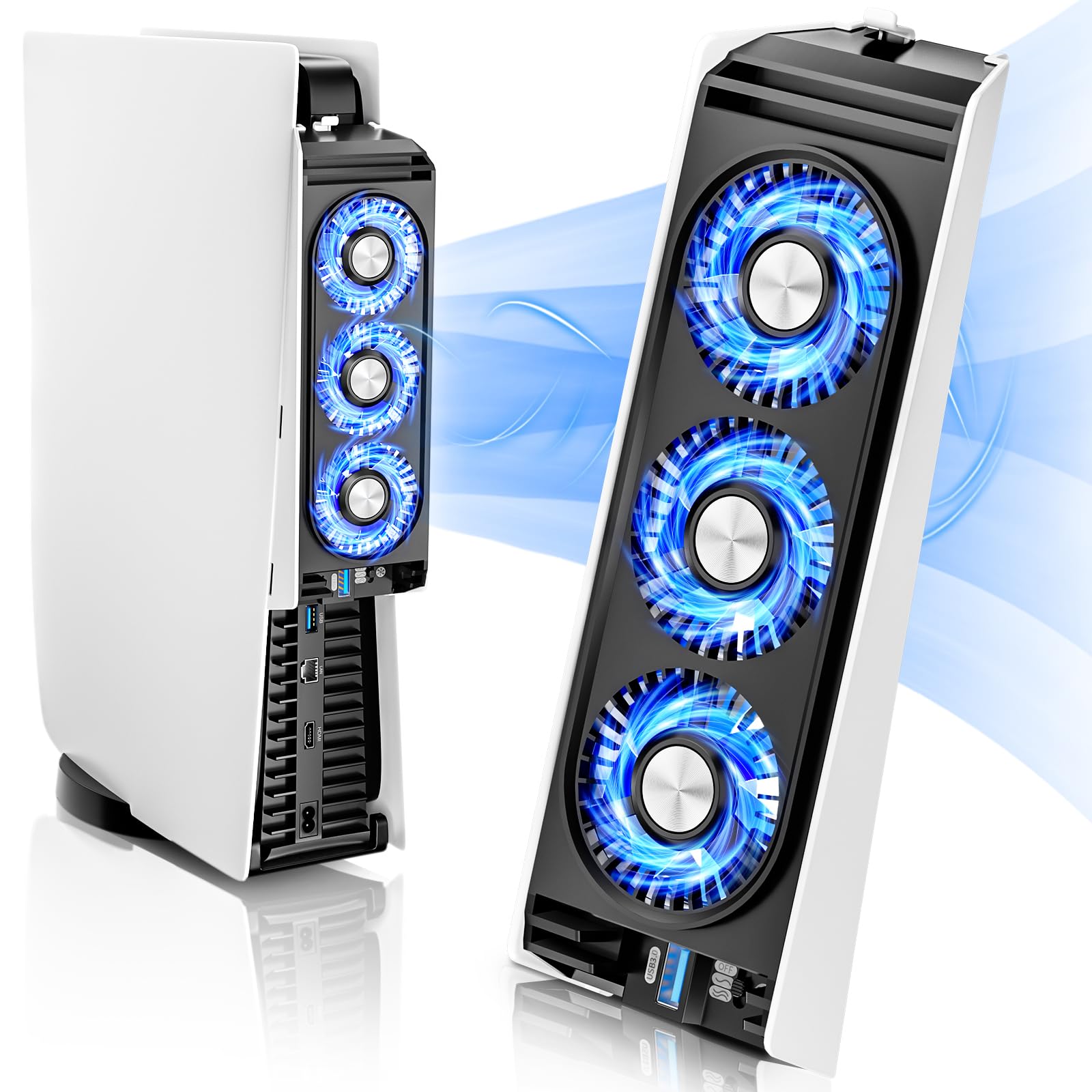 PS5 Cooling Fan with LED Lights - Ultra Quiet & Efficient Cooling System for PlayStation 5 (Digital & Disc Edition) - Dual Speed USB 3.0 Cooling Fan - Perfect for Gaming Marathons & Preventing Overheating (Not Compatible with PS5 Slim/PS5 Pro)