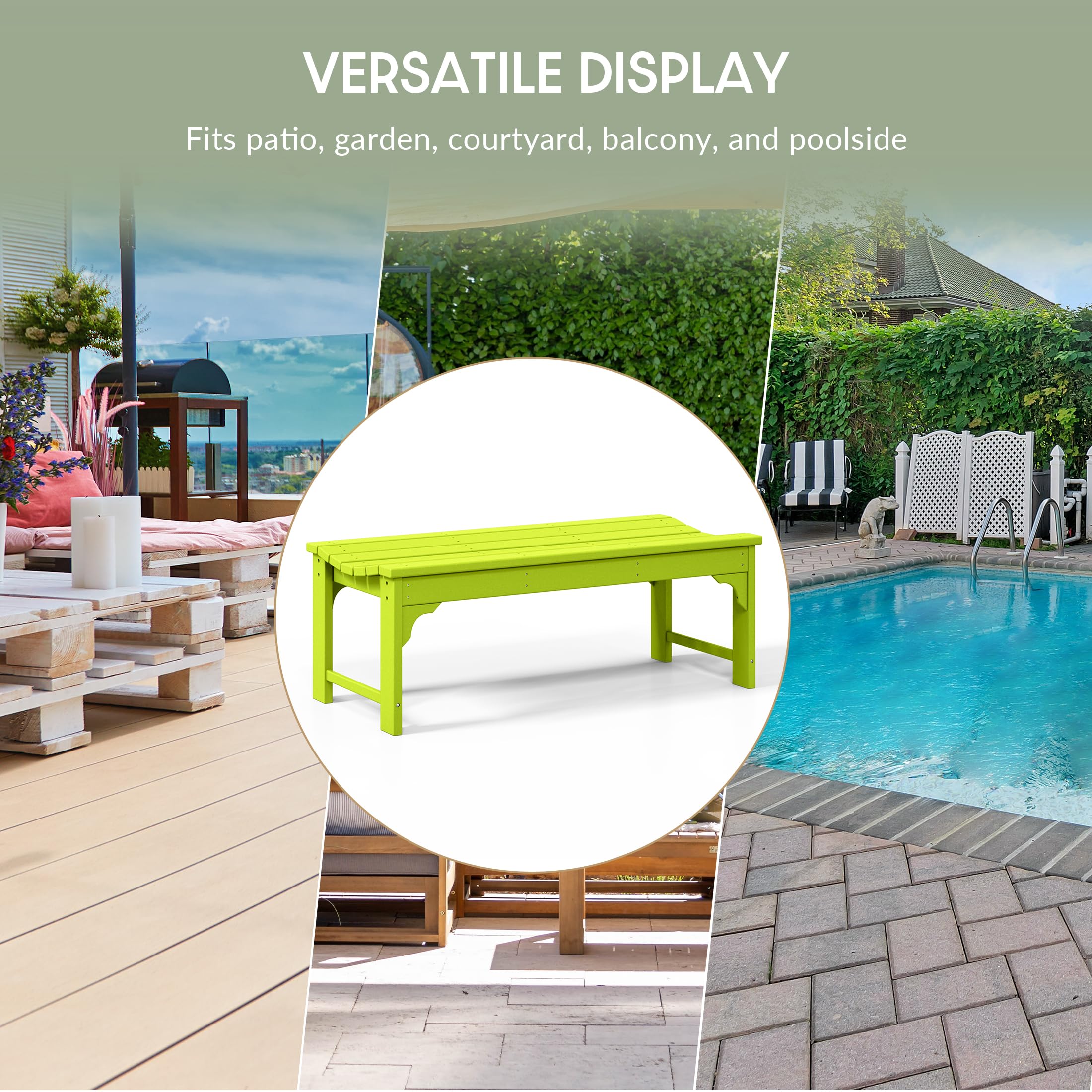 WestinTrends Malibu Outdoor Bench - All-Weather Resistant Poly Lumber Backless Patio Garden Bench with Adirondack Curved Design for Maximum Comfort in Lime Green - Perfect for Poolside, Garden, Deck, and Outdoor Relaxation