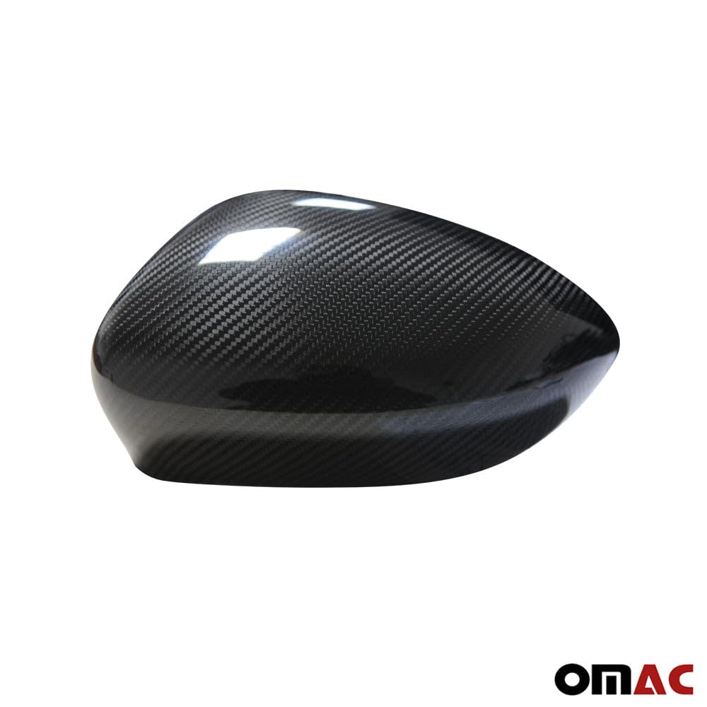 OMAC Carbon Fiber Side Mirror Cover Caps for Fiat 500 & 500C (2012-2019) - Black, 2-Piece Set - Enhances Style & Protection for Urban Driving