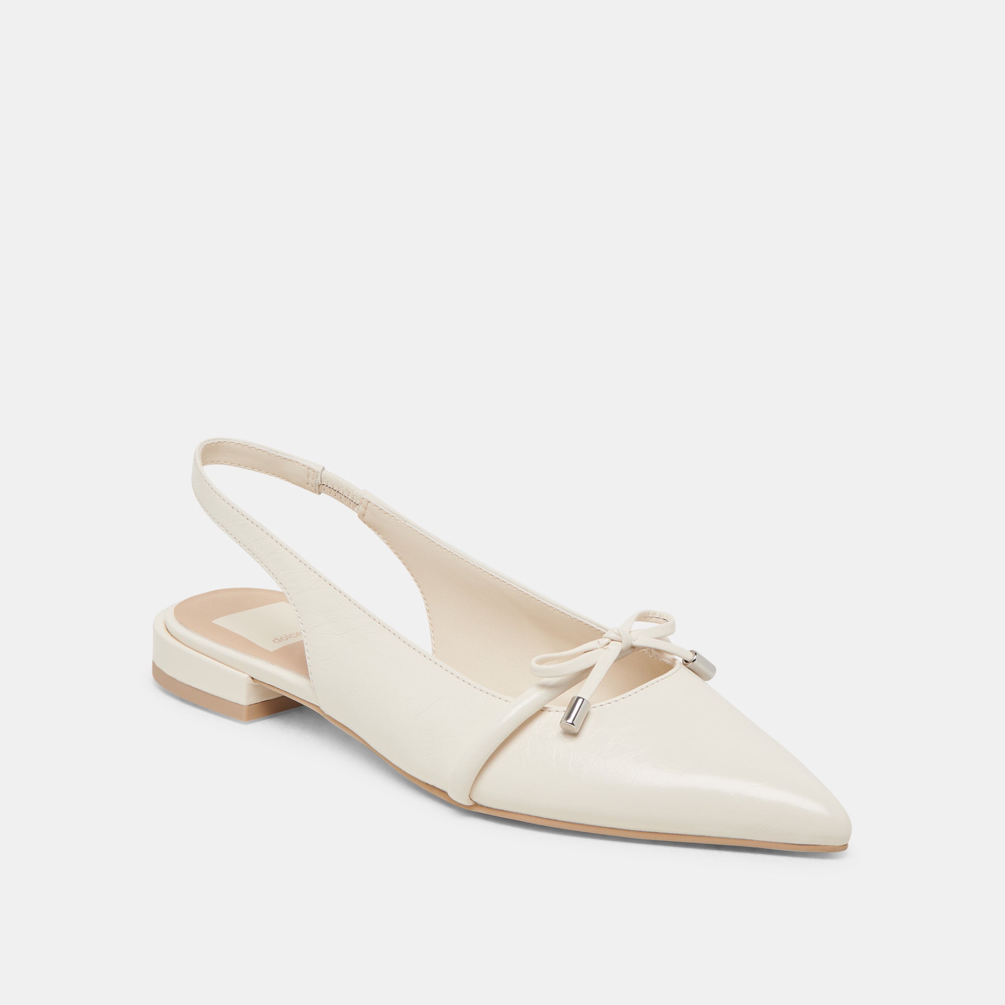 PAYGE Women's Off White Crinkle Patent Leather Flats - Comfortable & Stylish Shoes for Office, Casual Wear & Daily Use