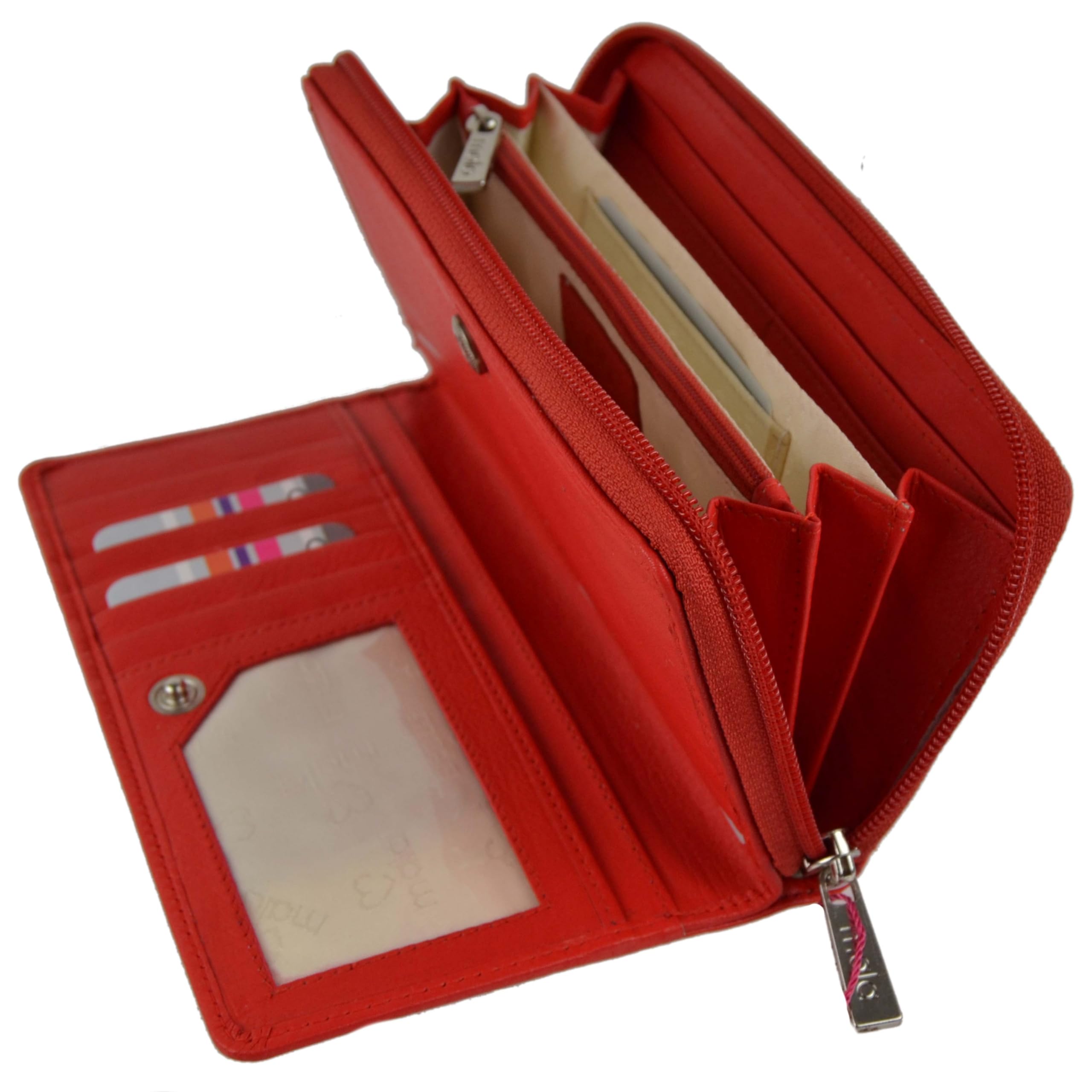Women's RFID Blocking Leather Wallet - Slim Long Soft Purse with Credit Card Slots, One Size, Red | Secure Travel & Everyday Use for Credit Cards & Passports
