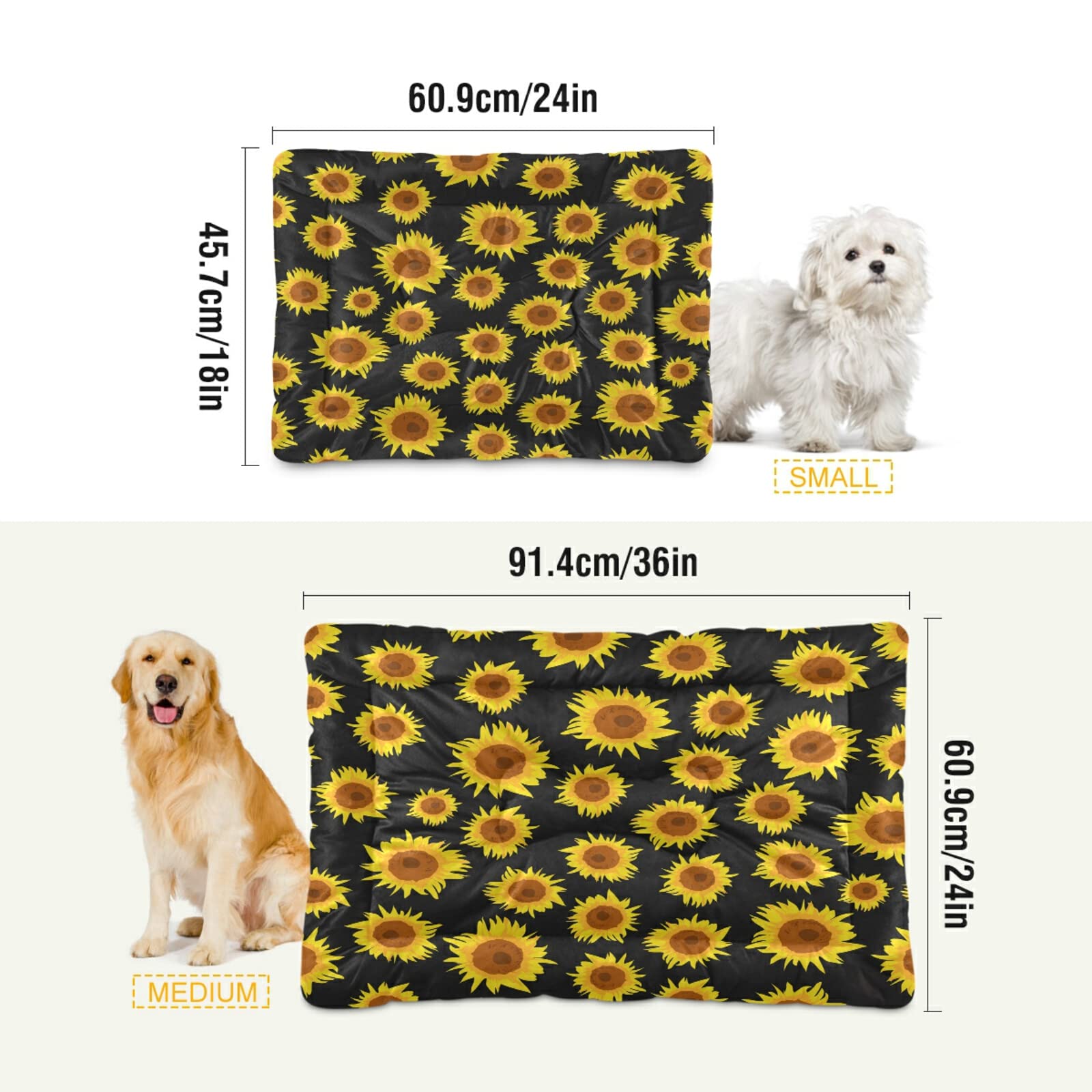Beautiful Sunflower Pet Bed - Ultra Soft Rectangle Dog Bed & Cat Bed for Small to Medium Pets, 24x18 Inch - Cozy Calming Bed for Dogs & Cats, Perfect for Living Room, Bedroom, or Crate