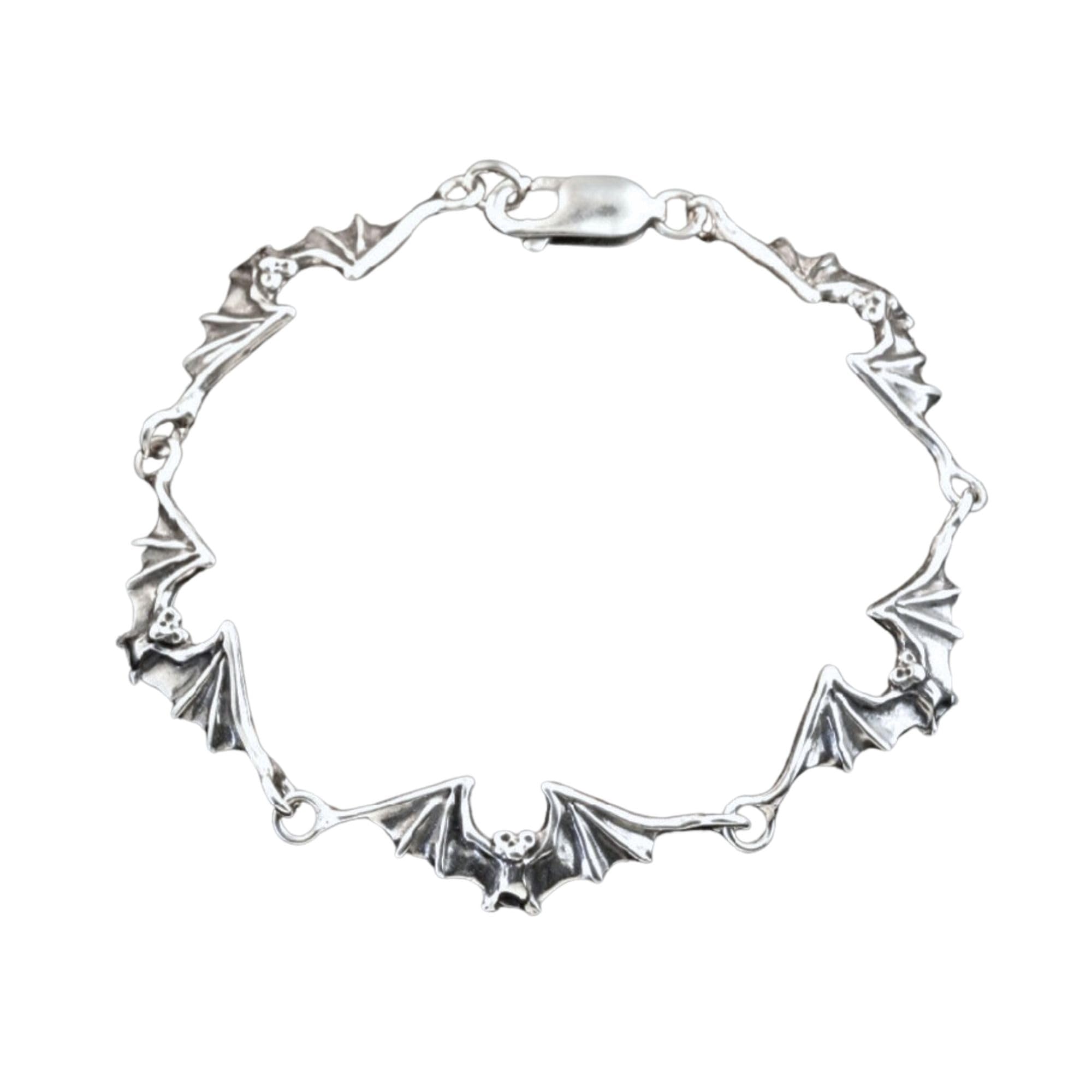 Silver Bat Link Bracelet - Gothic Jewelry for Women, Halloween Accessory, Punk Style Bangle for Parties & Costume | Perfect for Halloween, Cosplay, Goth Fashion & Night Out