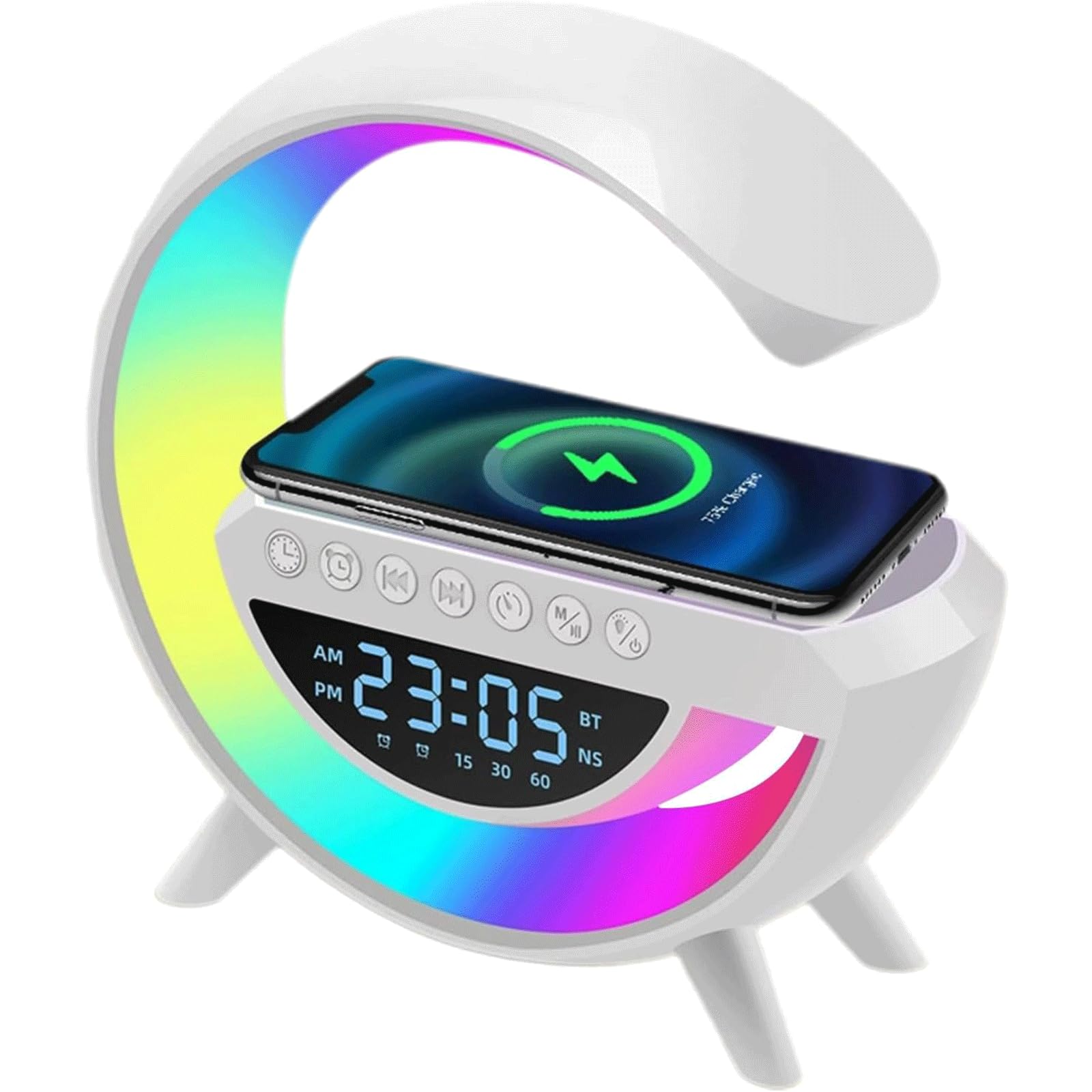 Wireless Ambient Night Light Speaker with Bass, LED Desk Alarm Clock & Multi-Color Bedside Lamp - Perfect for Bedroom, Nursery, Office & Relaxation