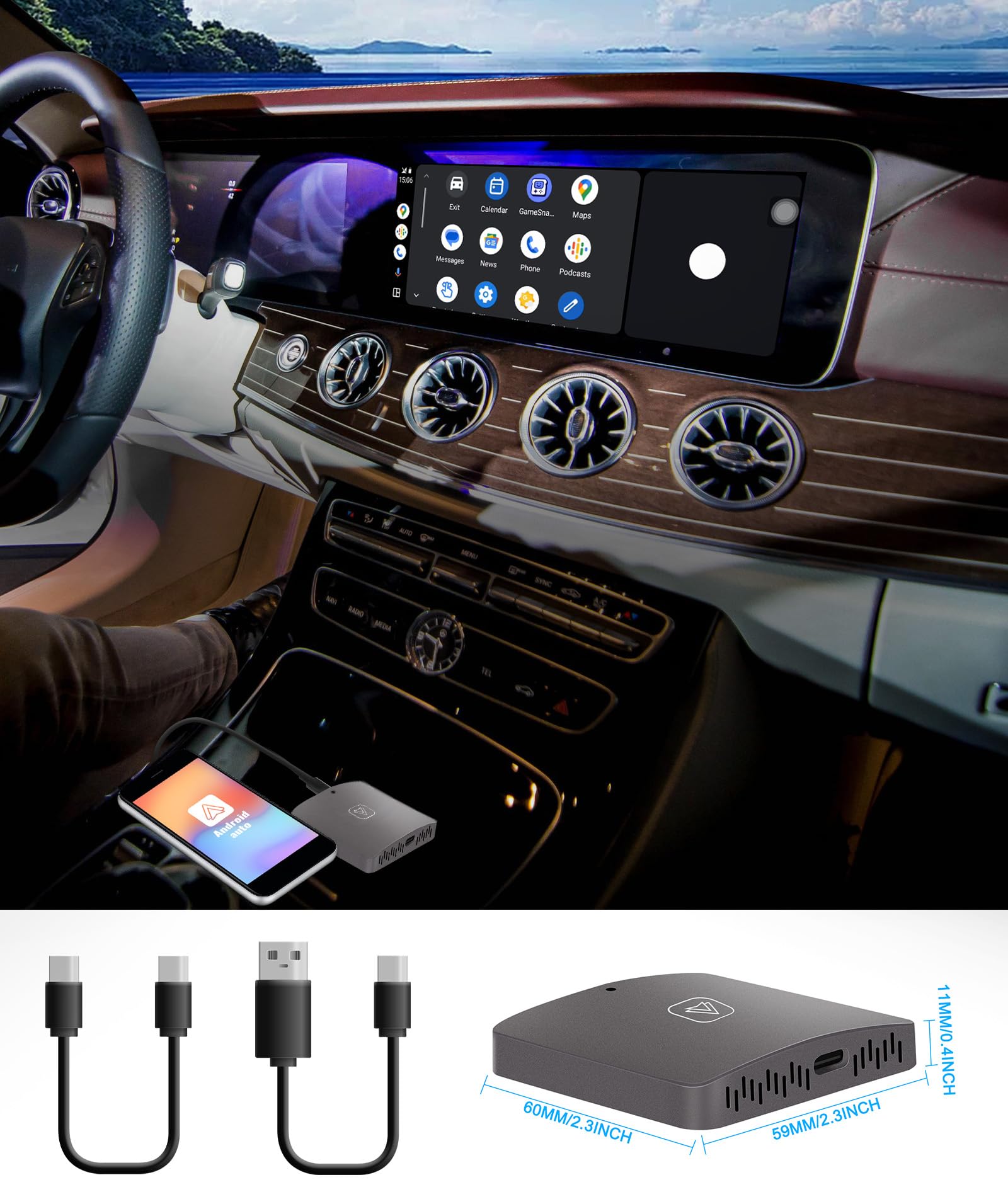 Wireless Android Auto Car Adapter - Plug & Play for OEM Factory Radios | Fast & Stable Connection | Perfect for Commuting, Road Trips & Hands-Free Driving
