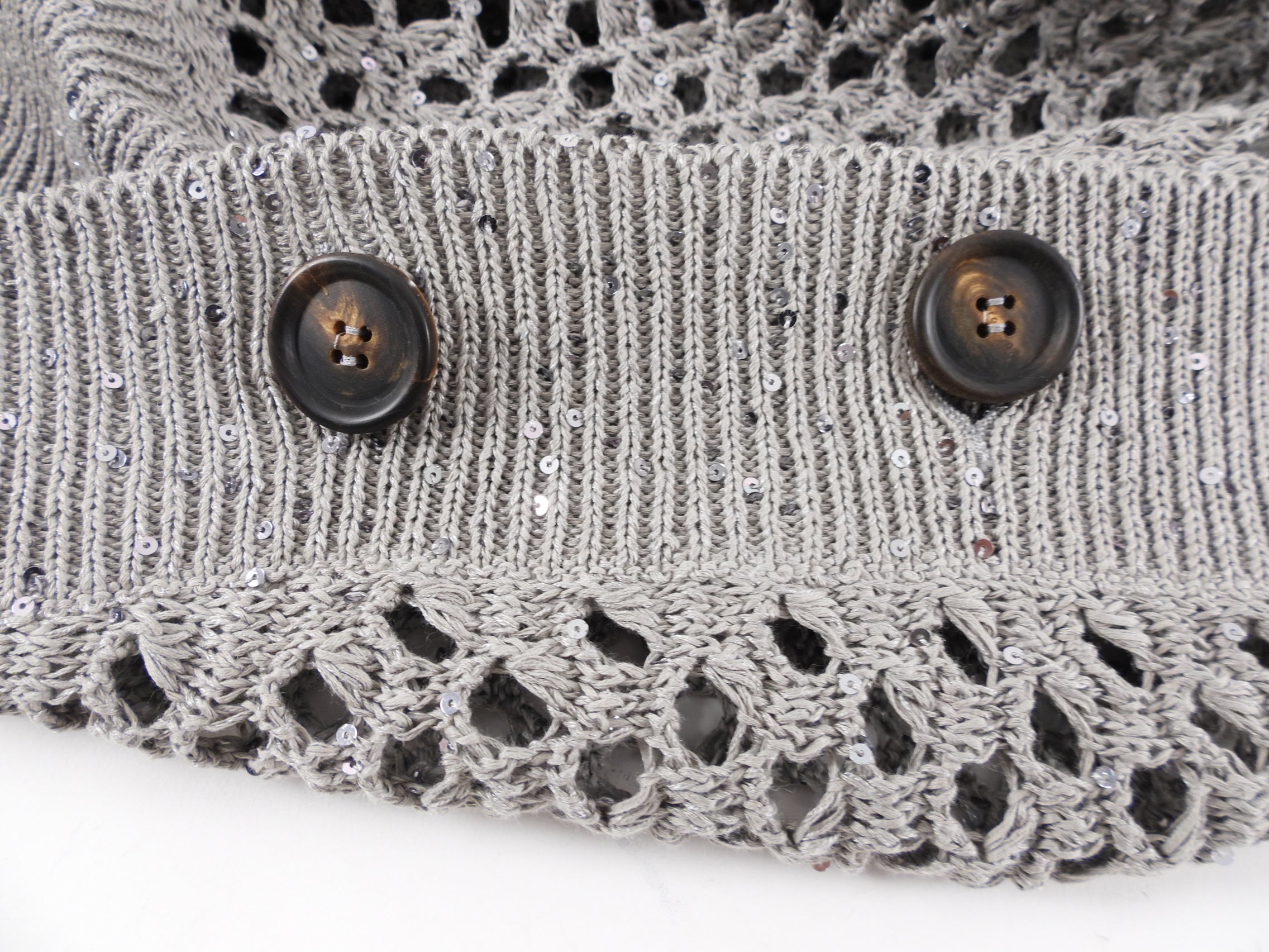 Brunello Cucinelli Grey Open Knit Sequin Cardigan Sweater for Women - Elegant Loose Fit Cashmere Blend Cardigan for Office, Party & Evening Wear