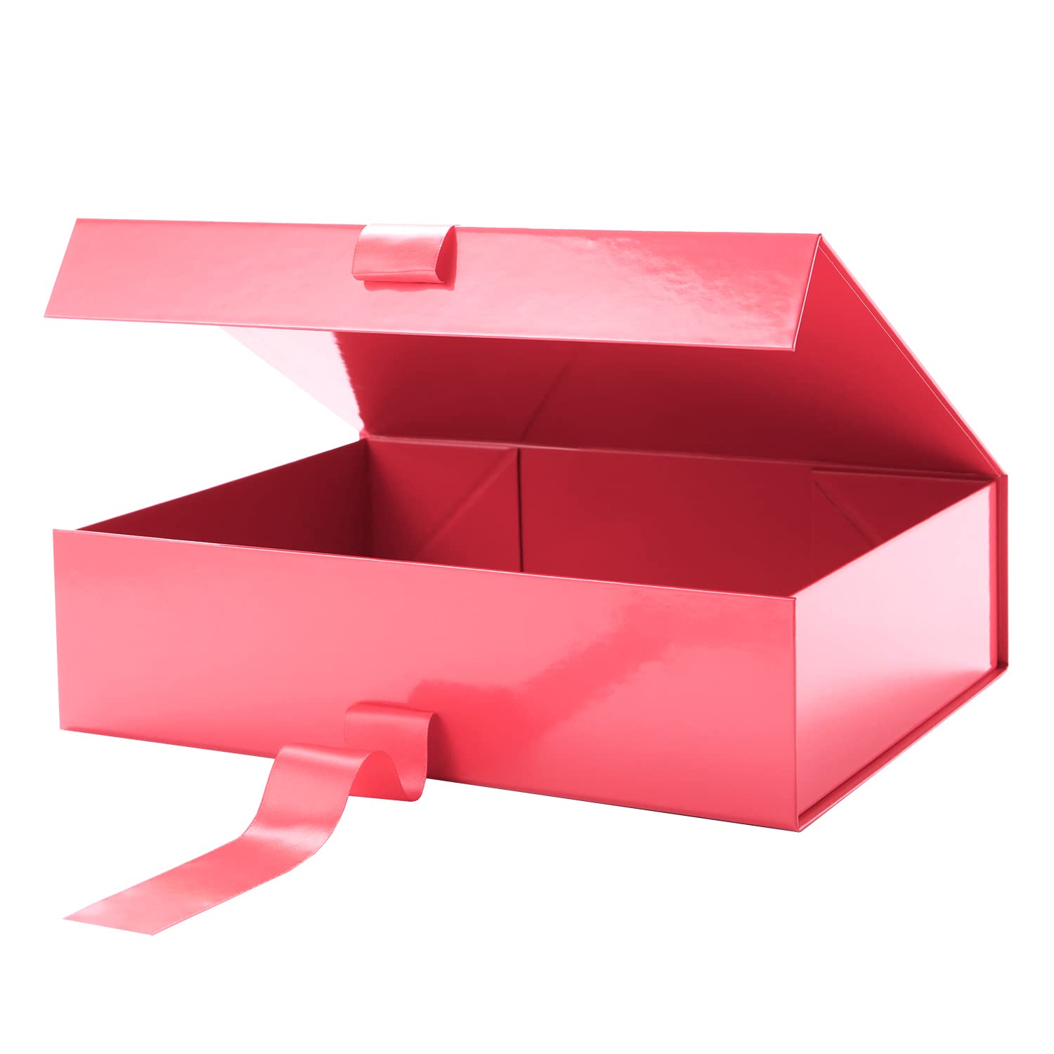 Premium 13x9.7x3.4 Inch Glossy Red Magnetic Gift Box with Ribbon - Elegant Bridesmaid Proposal Present Box, Wedding Party Favor, Luxury Gift Packaging for Jewelry, Cosmetics & Special Occasions