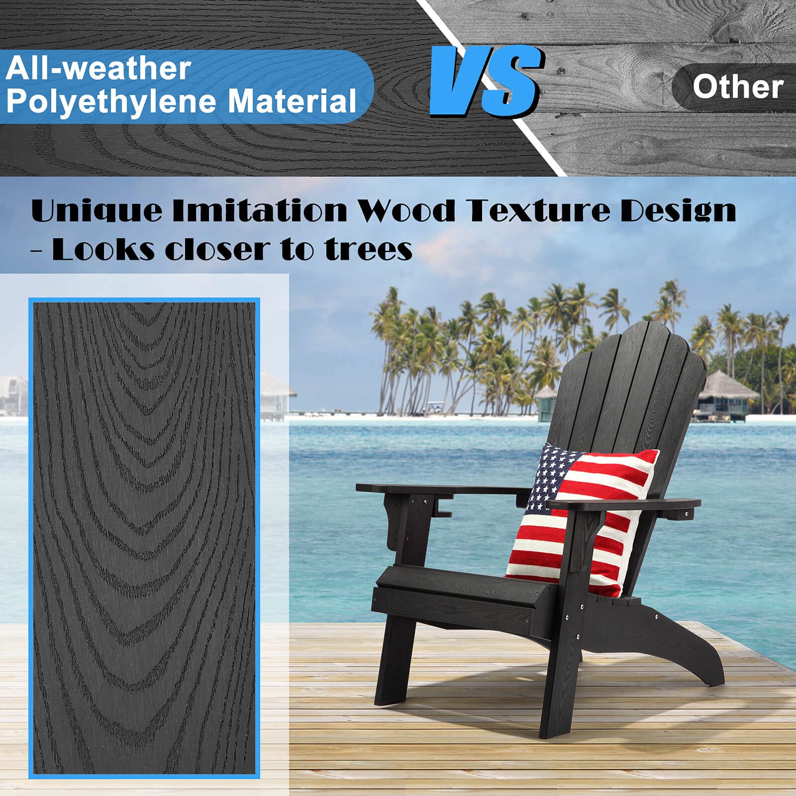 **Weather-Resistant Oversized Adirondack Chair with Cup Holder – Durable Plastic Outdoor Chair, Easy to Assemble & Maintain – Perfect for Patio, Backyard, Deck, Fire Pit, Lawn & Porch (Black)**