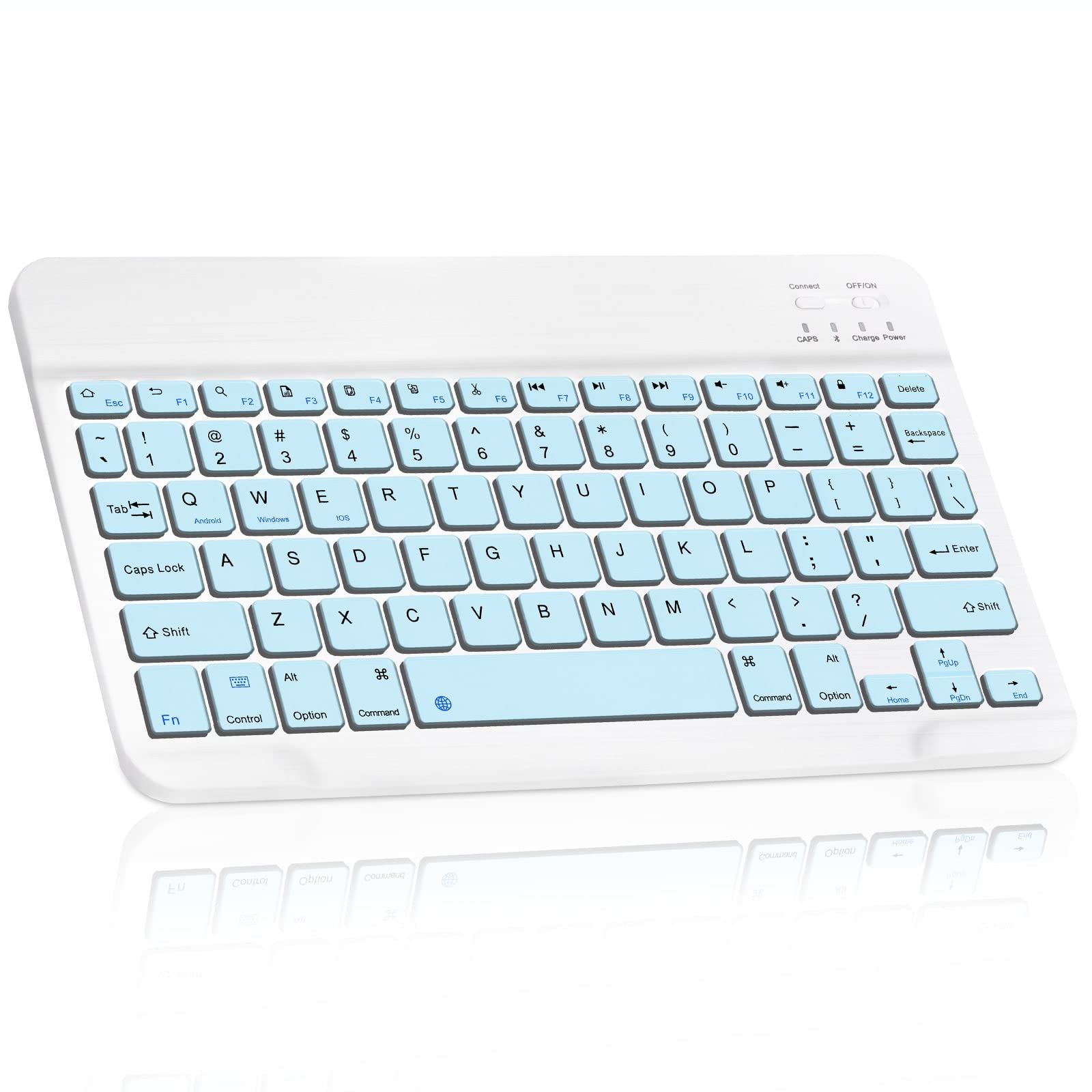 Ultra-Slim Bluetooth Wireless Keyboard - Rechargeable & Compatible with Wiko View4 Lite, iPad, iPhone, Android Tablets, Smartphones & Windows PC (Sky Blue) - Perfect for Office Work, Home Use & Travel
