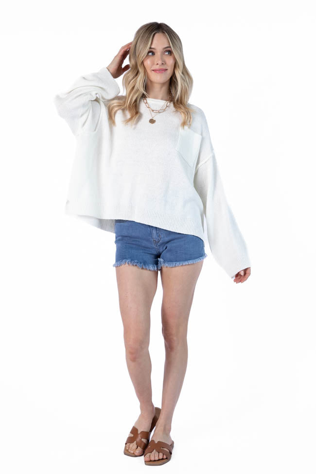 Tell Me Everything Ivory Oversized Pocketed Lightweight Sweater for Women | Cozy Casual Pullover | Perfect for Fall & Winter Layering | Final Sale