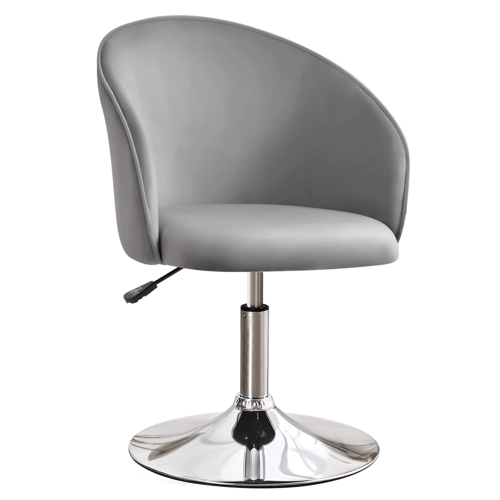 Furniliving 360° Swivel Vanity Makeup Chair - Height Adjustable with Chrome Frame & Round Back, Modern Accent Chair for Bedroom, Dressing Room, Living Room, Lounge, Bar - Light Grey - Perfect for Makeup, Hair Styling & Relaxing