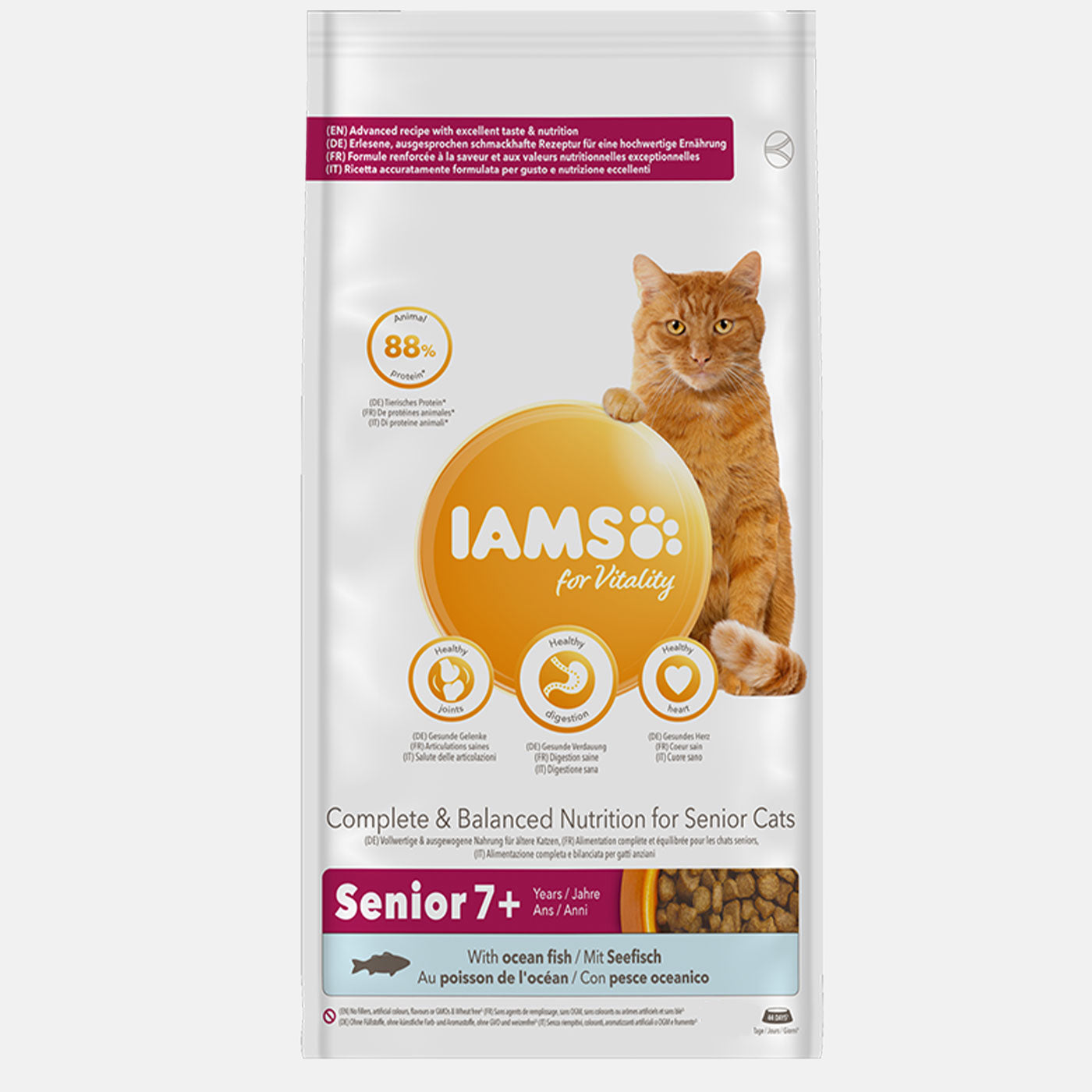 IAMS Vitality Senior Dry Cat Food with Ocean Fish - 2KG Bag for Adult Cats | High Protein & Nutrient-Rich Formula for Aging Cats | Perfect for Indoor & Outdoor Senior Cats