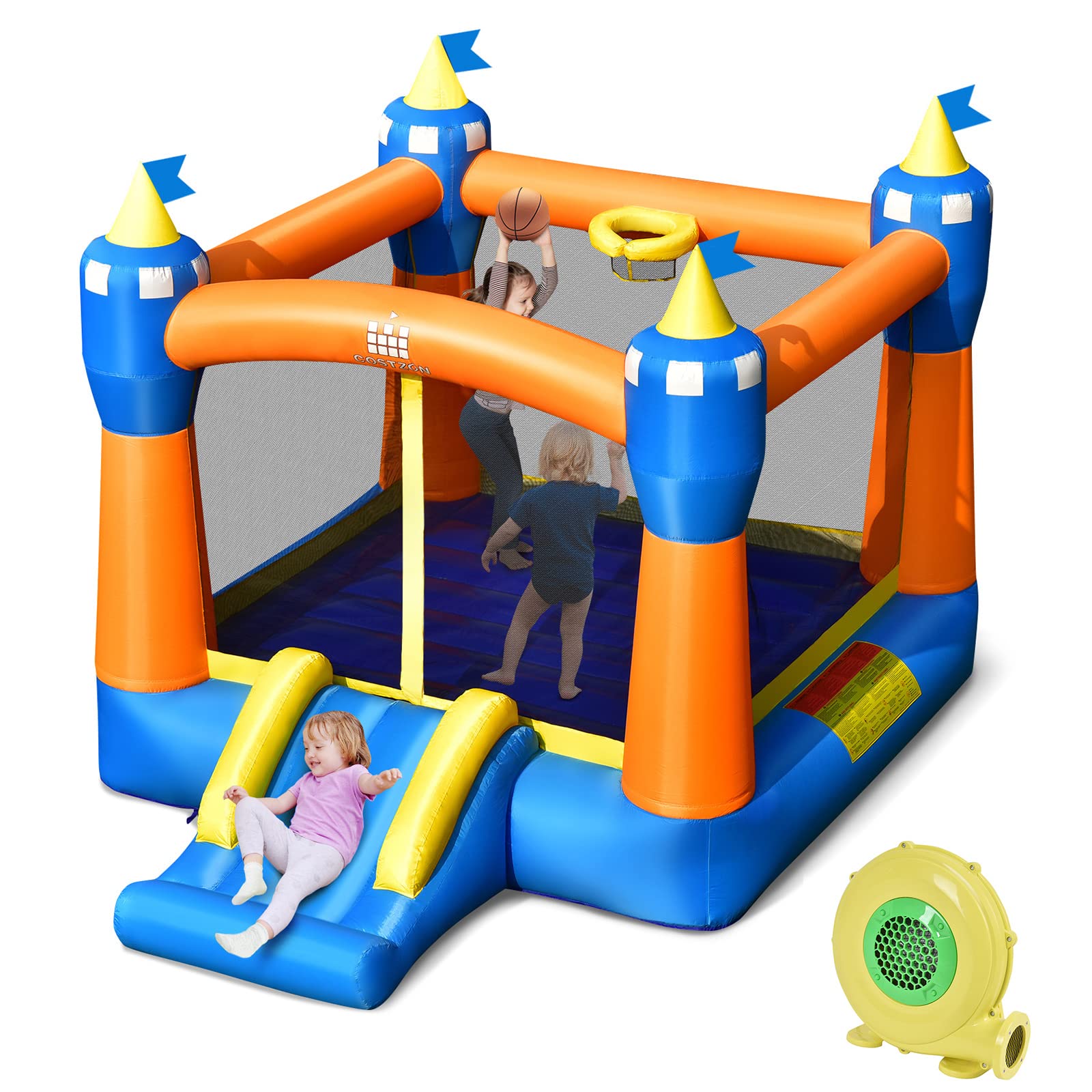 BOUNTECH Inflatable Bounce House with Blower - Kids Bouncy Castle with Slide & Basketball Hoop for Indoor/Outdoor Play - Perfect for Birthday Parties, Backyard Fun, Parks - Ages 3-10 (Great Gift Idea)
