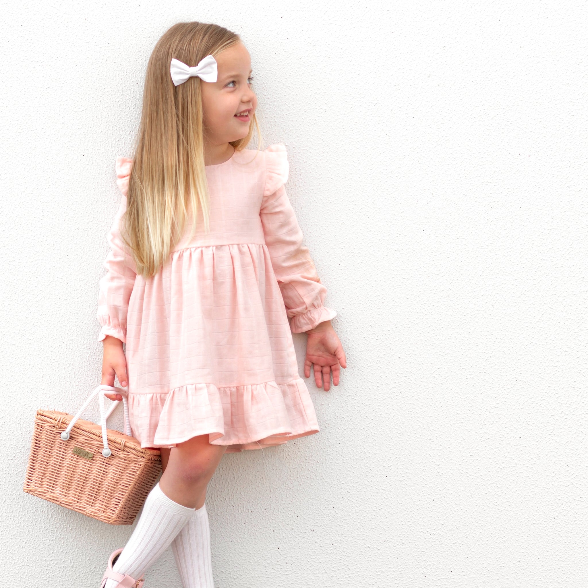 Muslin Ruffle Dress for Baby Girls - Soft Peach Blossom Cotton Dress - Perfect for Photoshoots, Parties & Special Occasions