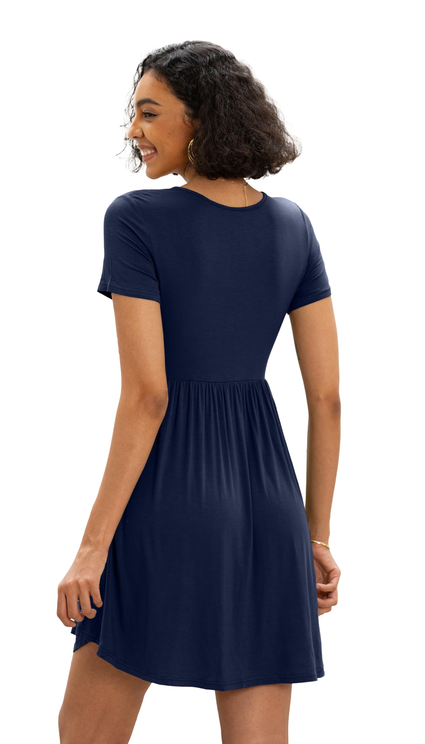 Women's Casual Crew Neck A-Line T-Shirt Dress - Summer Flowy Comfort Fit Dresses for Women (XS-2XL) | Perfect for Beach Outings, Picnics & Everyday Wear
