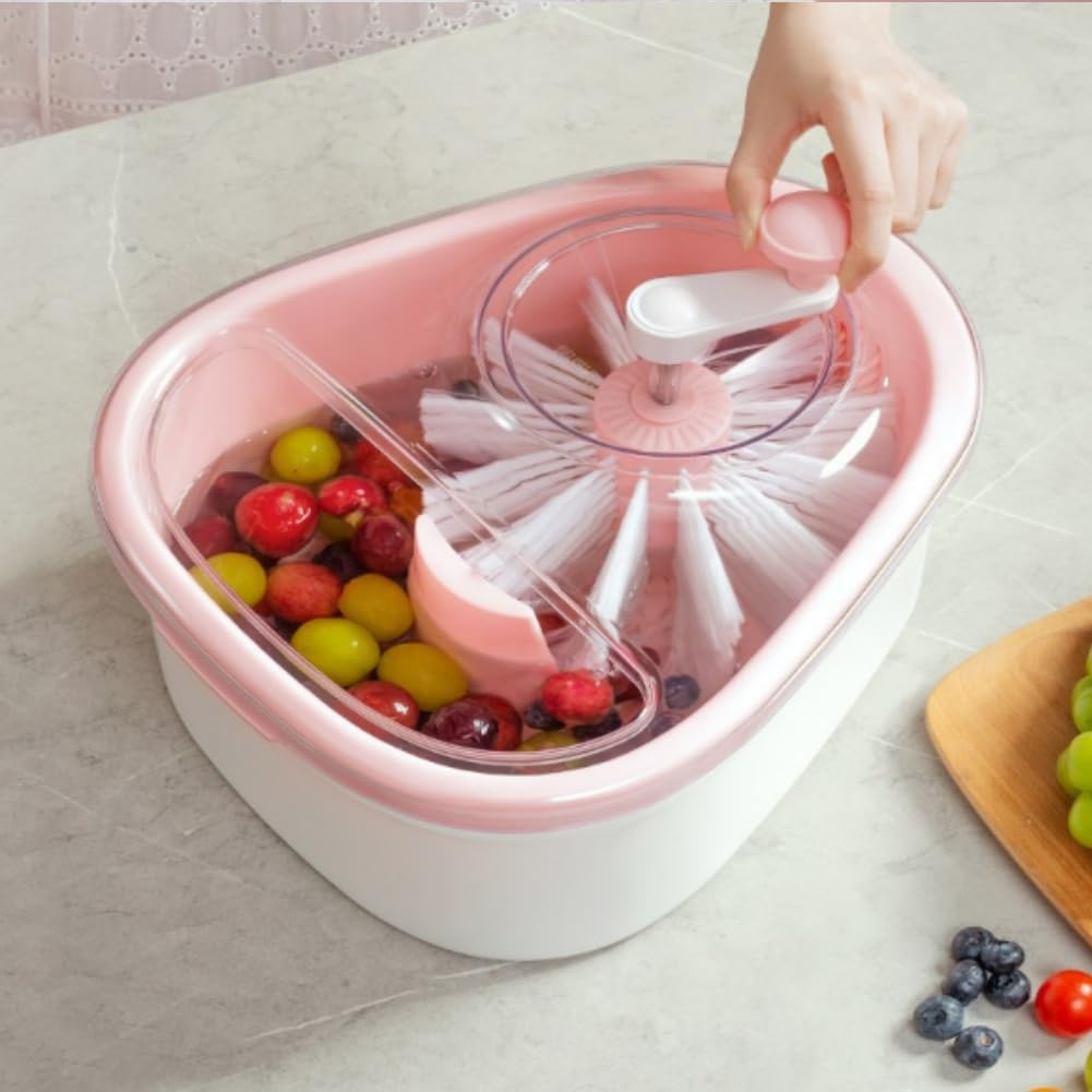 Best Fruit Cleaner Spinner with Brush - Portable Fruit Washer Bowl with Lid, Large Capacity Vegetable Washing Machine for Kitchen - Perfect for Berries, Grapes, Leafy Greens & Meal Prep (Blue)