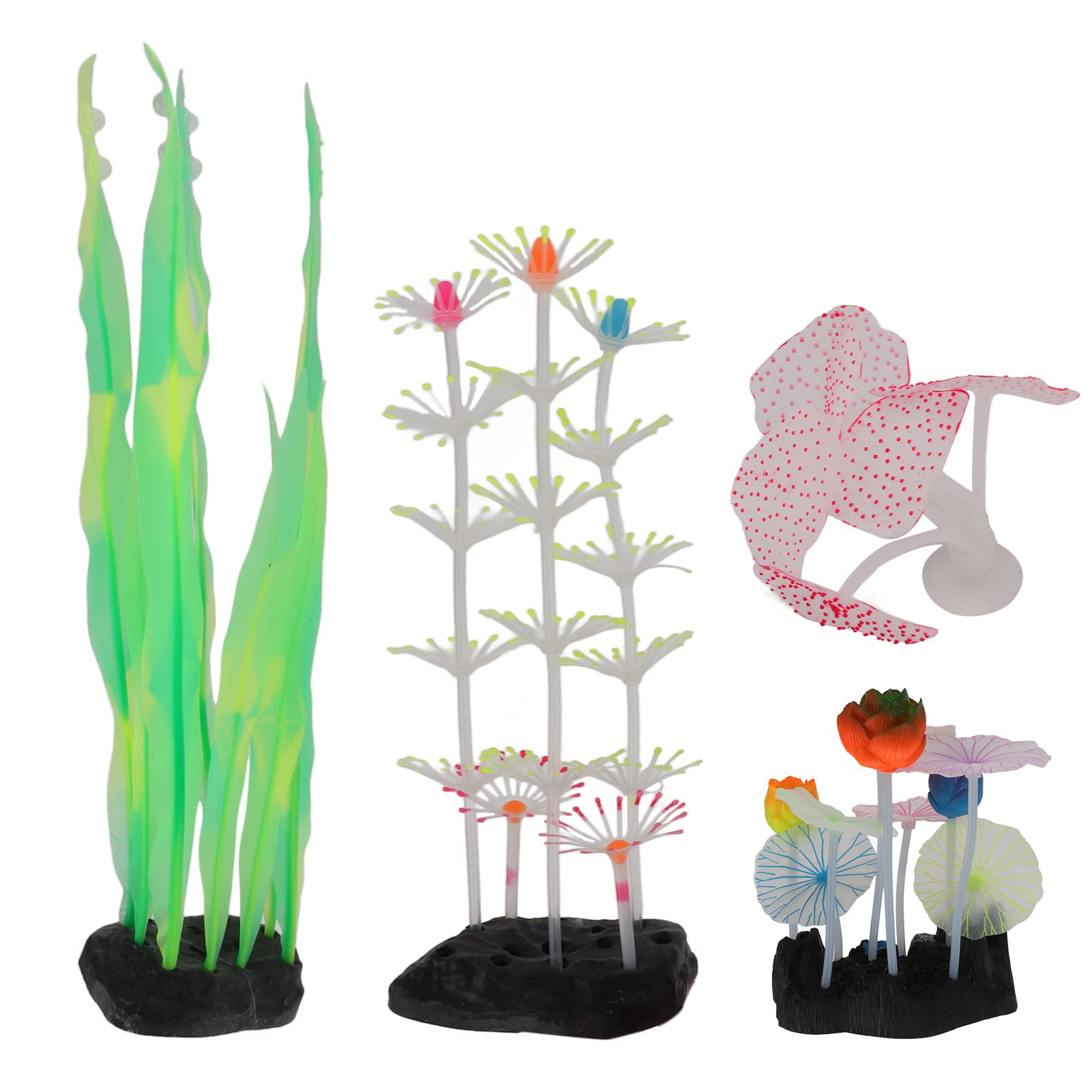 Tnfeeon 4Pcs Realistic Silicone Aquarium Plants - Glow in The Dark Fake Coral Decor for Fish Tank, Lifelike Underwater Ornament for Home & Office Aquariums | Perfect for Betta Fish, Goldfish & Tropical Tanks