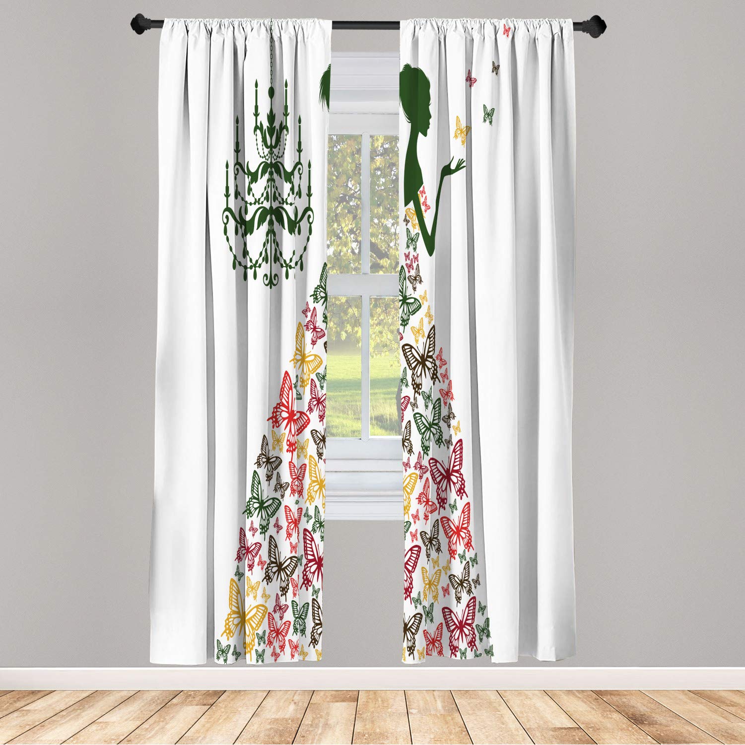 Vintage Love Country Wedding Themed Window Curtains - Romantic Butterflies & Retro Parisienne Cartoon Design, Lightweight Decorative 2-Panel Set with Rod Pocket, 28