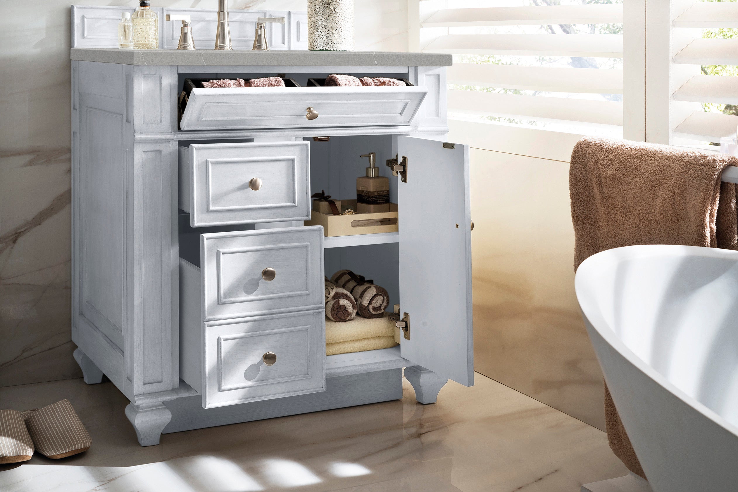 Bristol 30-Inch Single Bathroom Vanity Set with 3CM Eternal Serena Quartz Top in Bright White - Perfect for Modern Master Bathrooms & Powder Rooms