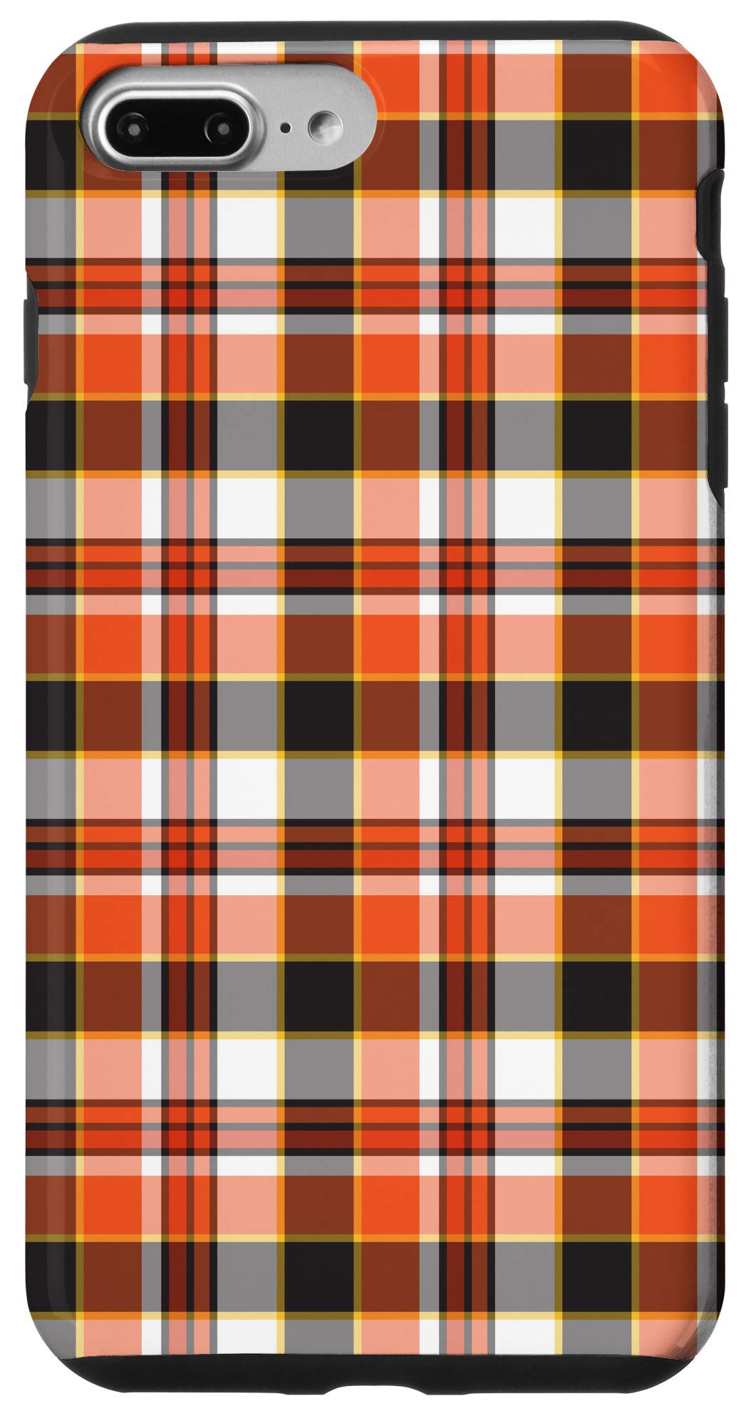 iPhone 7 Plus/8 Plus Plaid Case - Halloween Autumn Fall Pumpkin Design in Black & Orange | Perfect for Seasonal Protection & Holiday Gifts